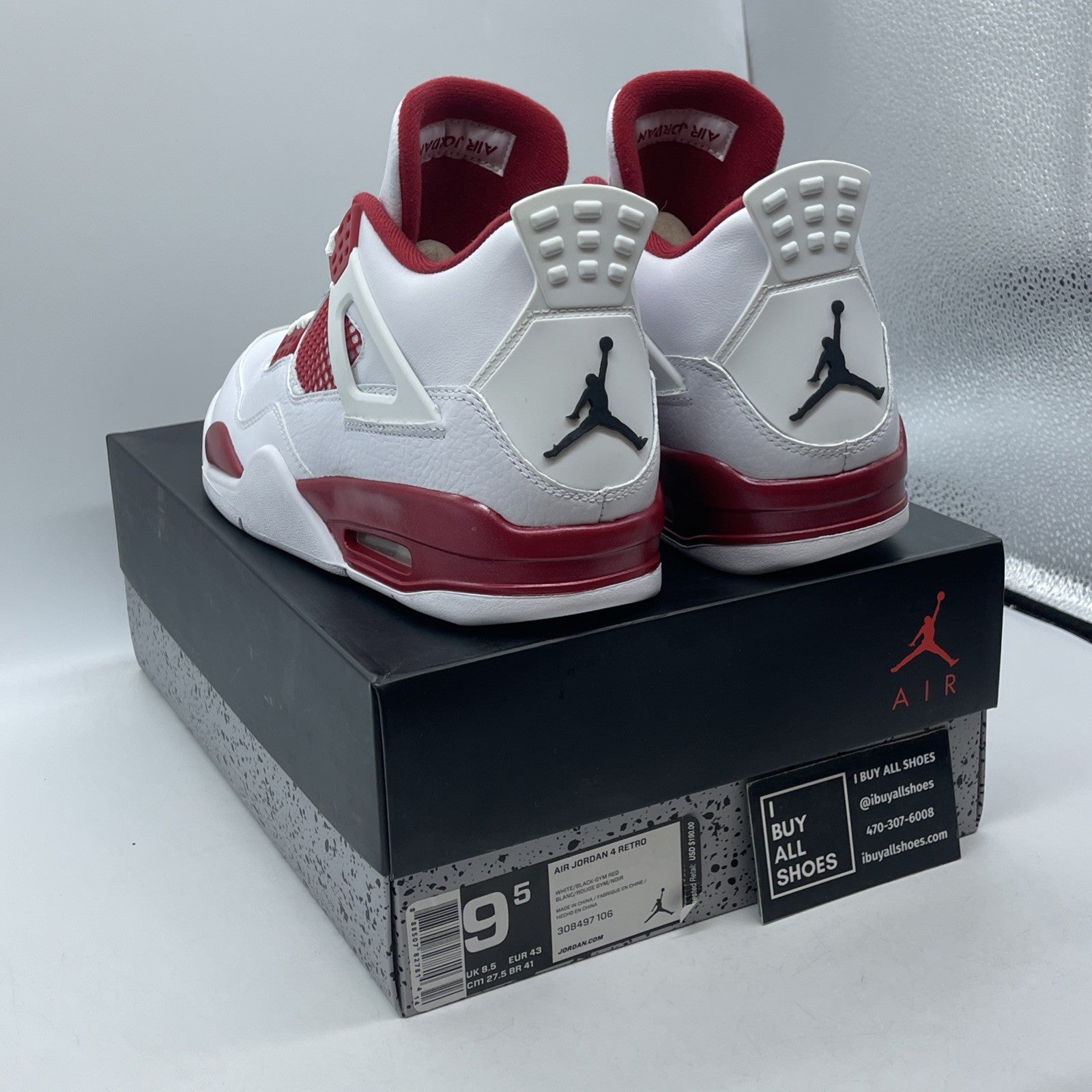Size 9.5 - Jordan 4 Retro alternate 89 2016 White Red Leather (308497-106)