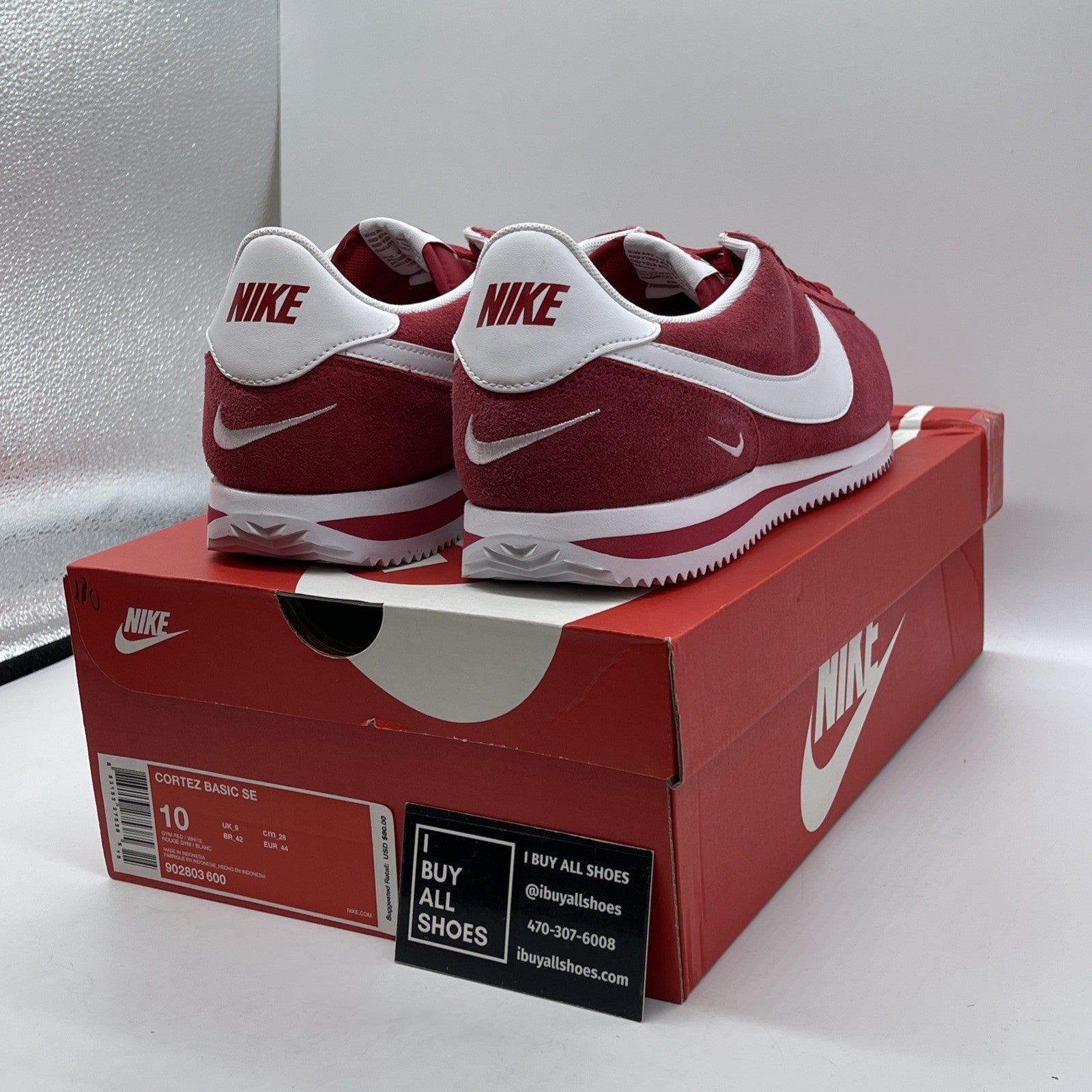 Size 10 - Nike Cortez Basic SE Gym Red White Suede Leather (902803-600)
