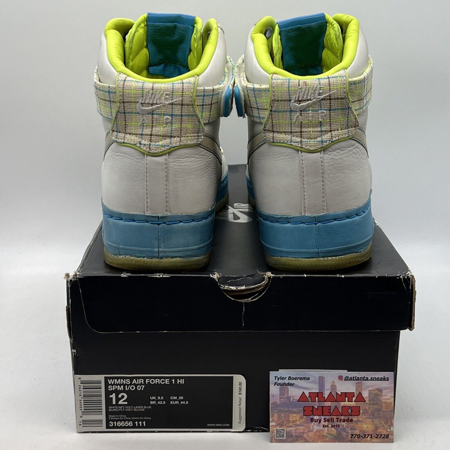 Size 12 - Nike Air Force 1 Hi Spm I/O 07 White W Blue Tan Leather  (316656-111)