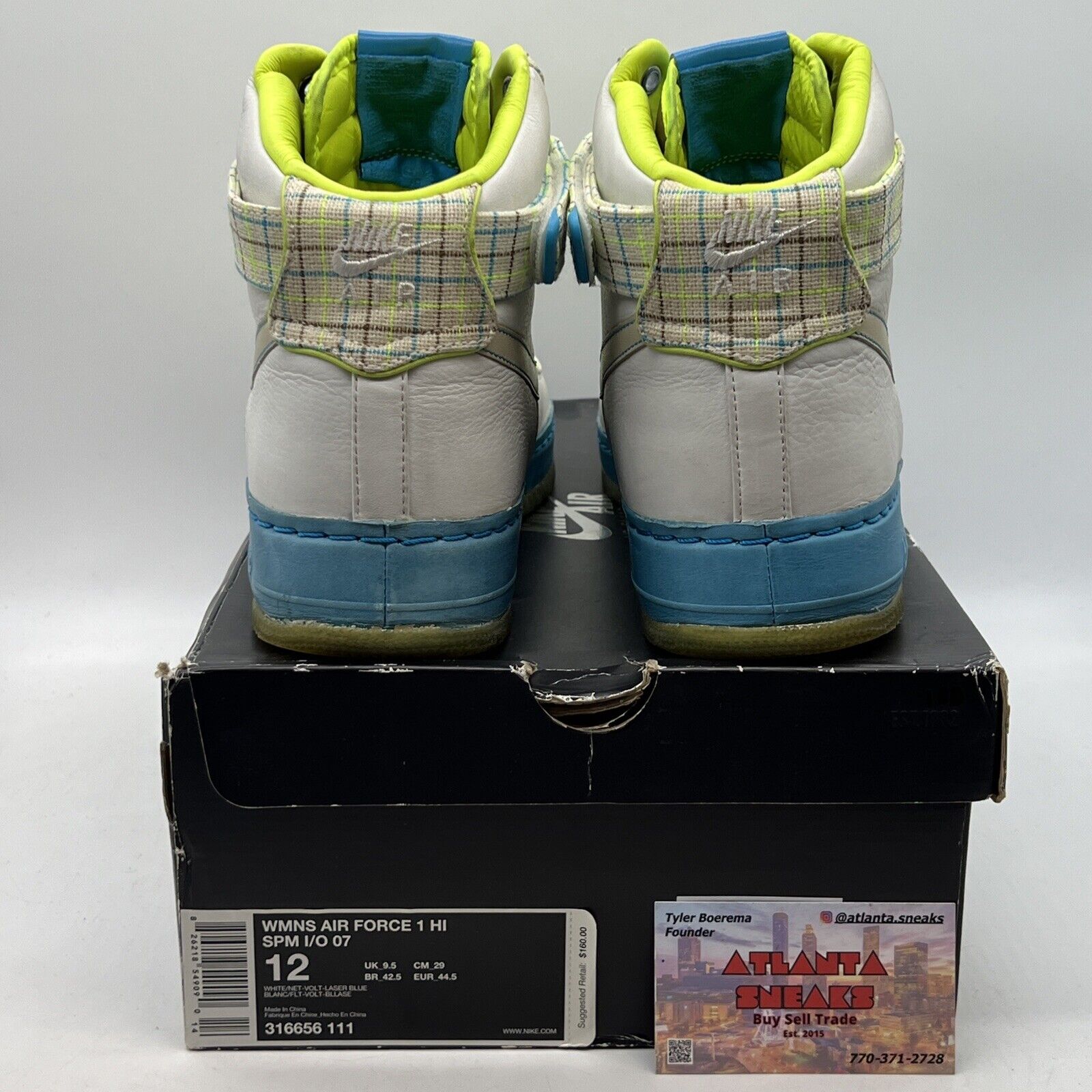 Size 12 - Nike Air Force 1 Hi Spm I/O 07 White W Blue Tan Leather  (316656-111)