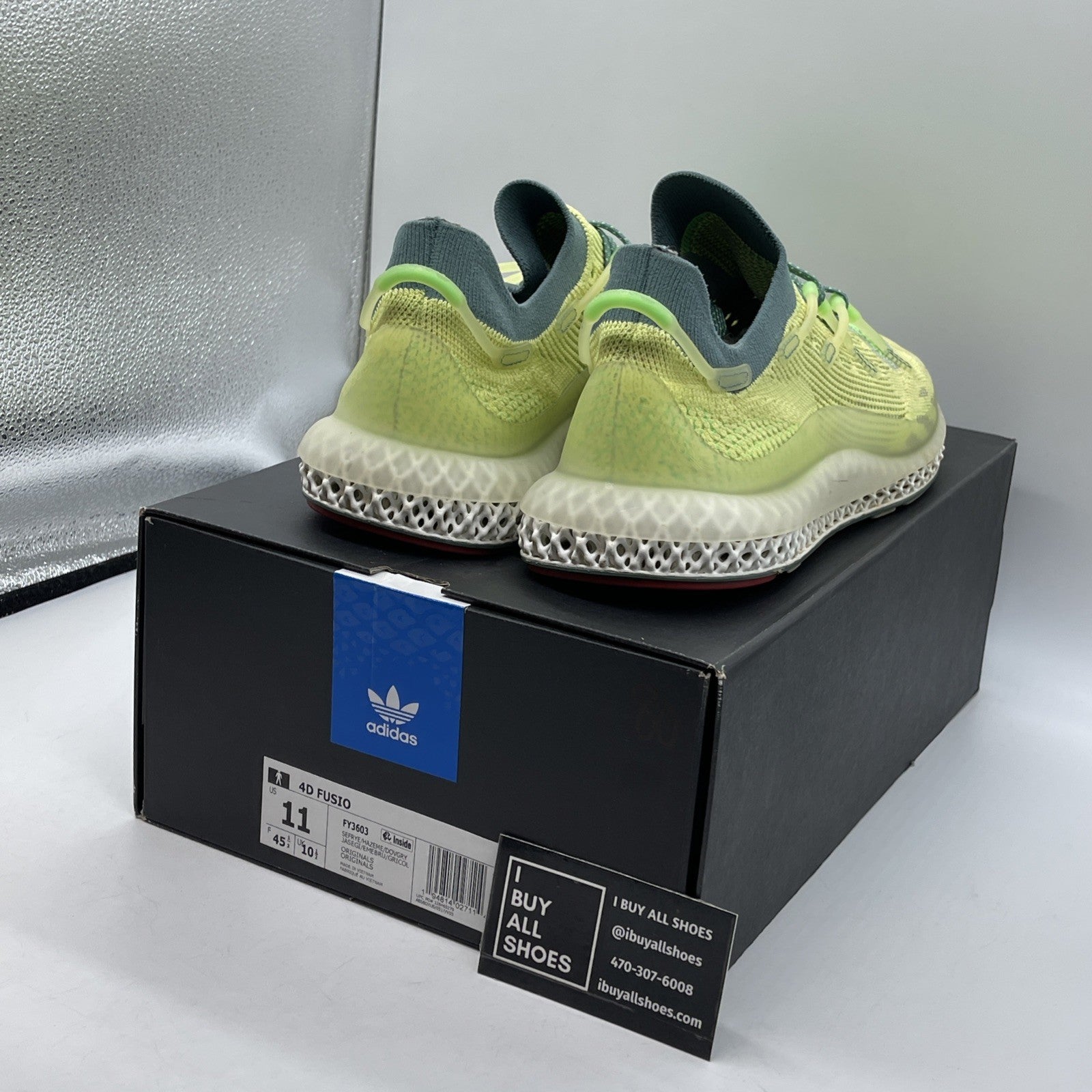 Size 11 - adidas 4D Fusio Semi Frozen Yellow Green White Suede (FY3603)