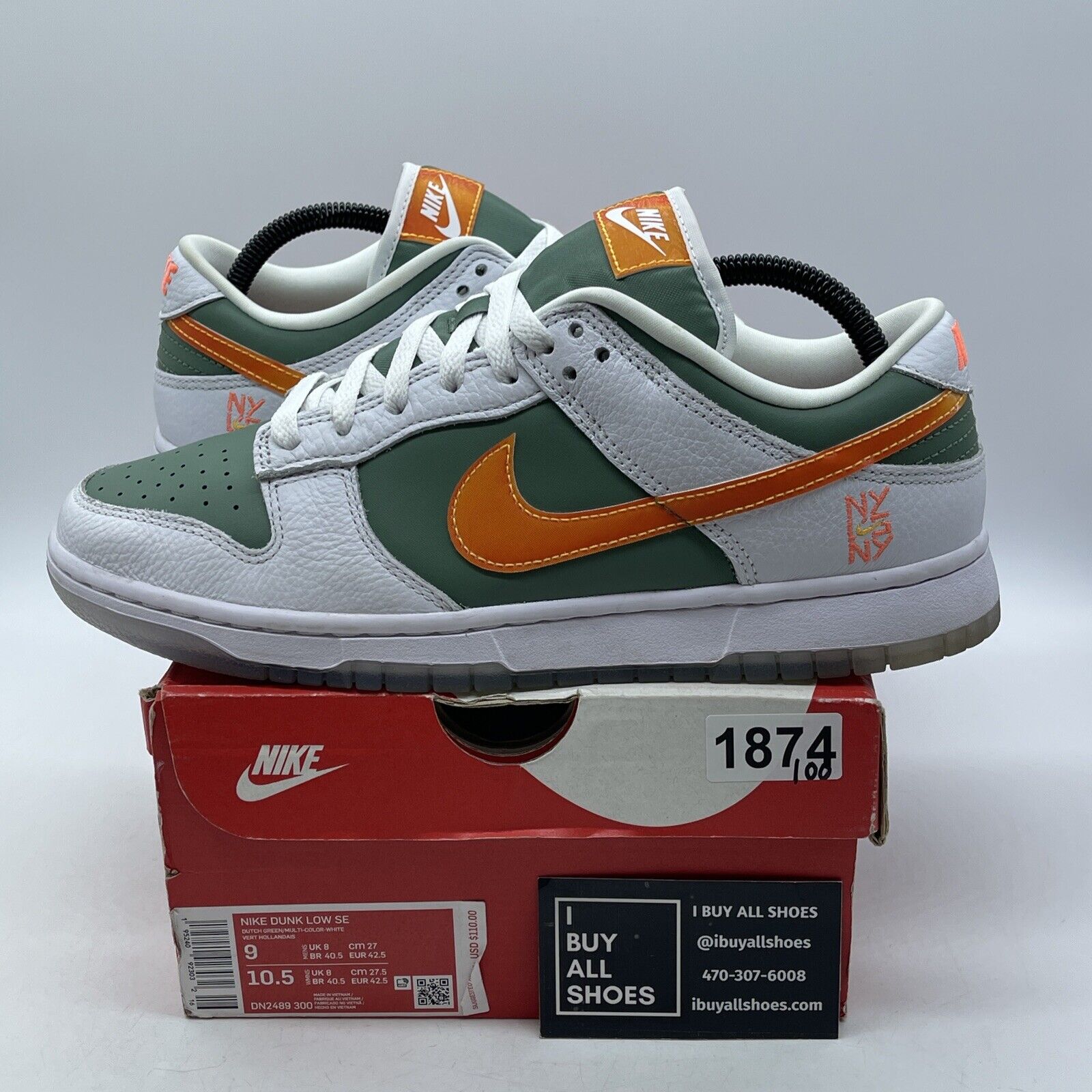 Size 9 - Nike Dunk Low NY vs. NY Green White Orange Leather Suede (DN2489-300)