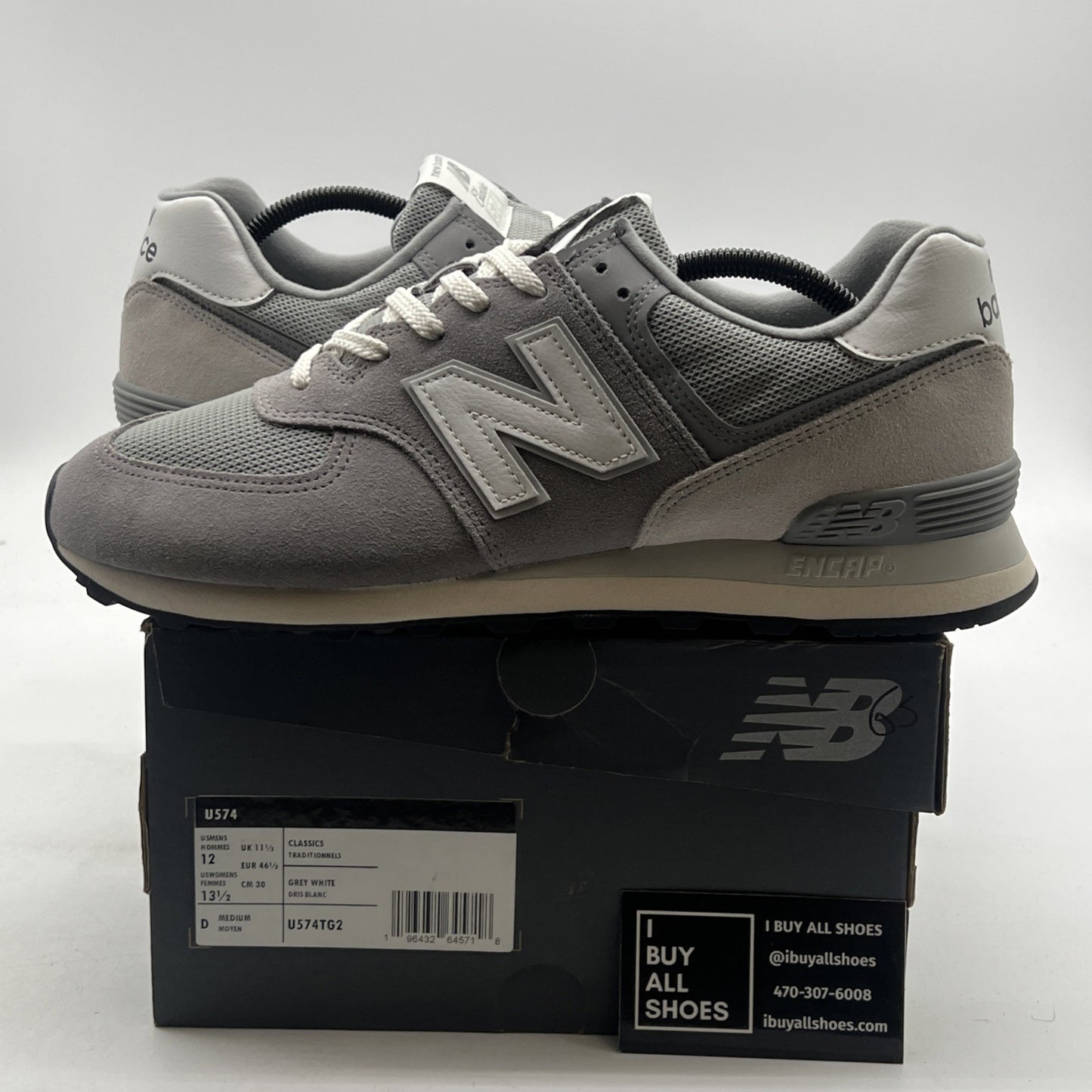 Size 12 - New Balance 574 Grey White (U574TG2)