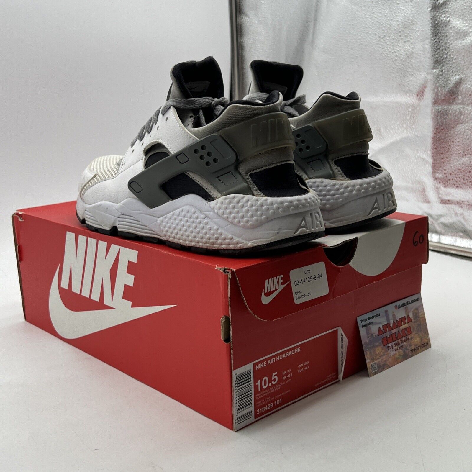 Size 10.5 - Nike Air Huarache White Black Grey (318429-101)