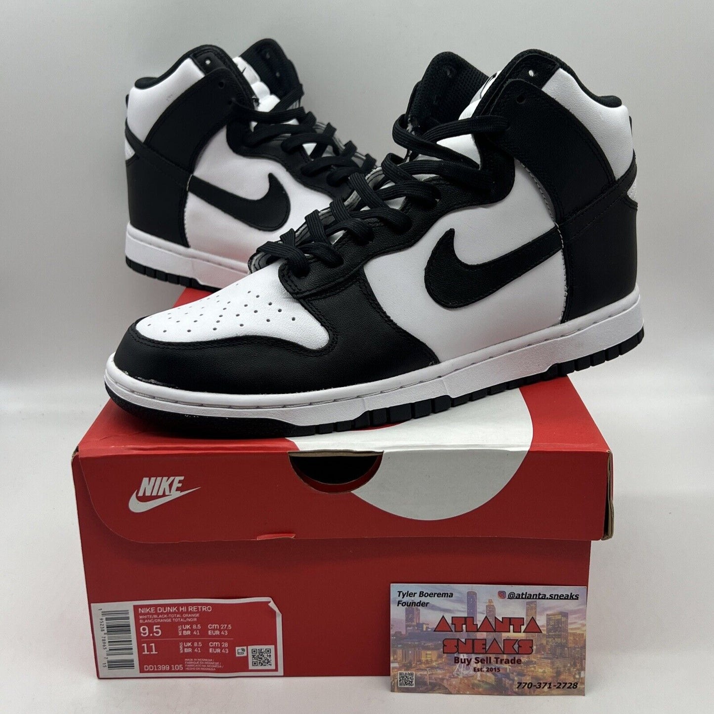 Size 9.5 - Nike Dunk High Black White Brand New Og All