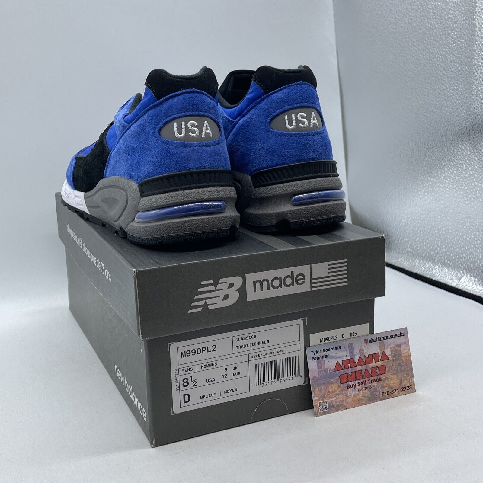 Size 8.5 - New Balance 990v2 Made in USA Blue Suede Black Leather (M990PL2)