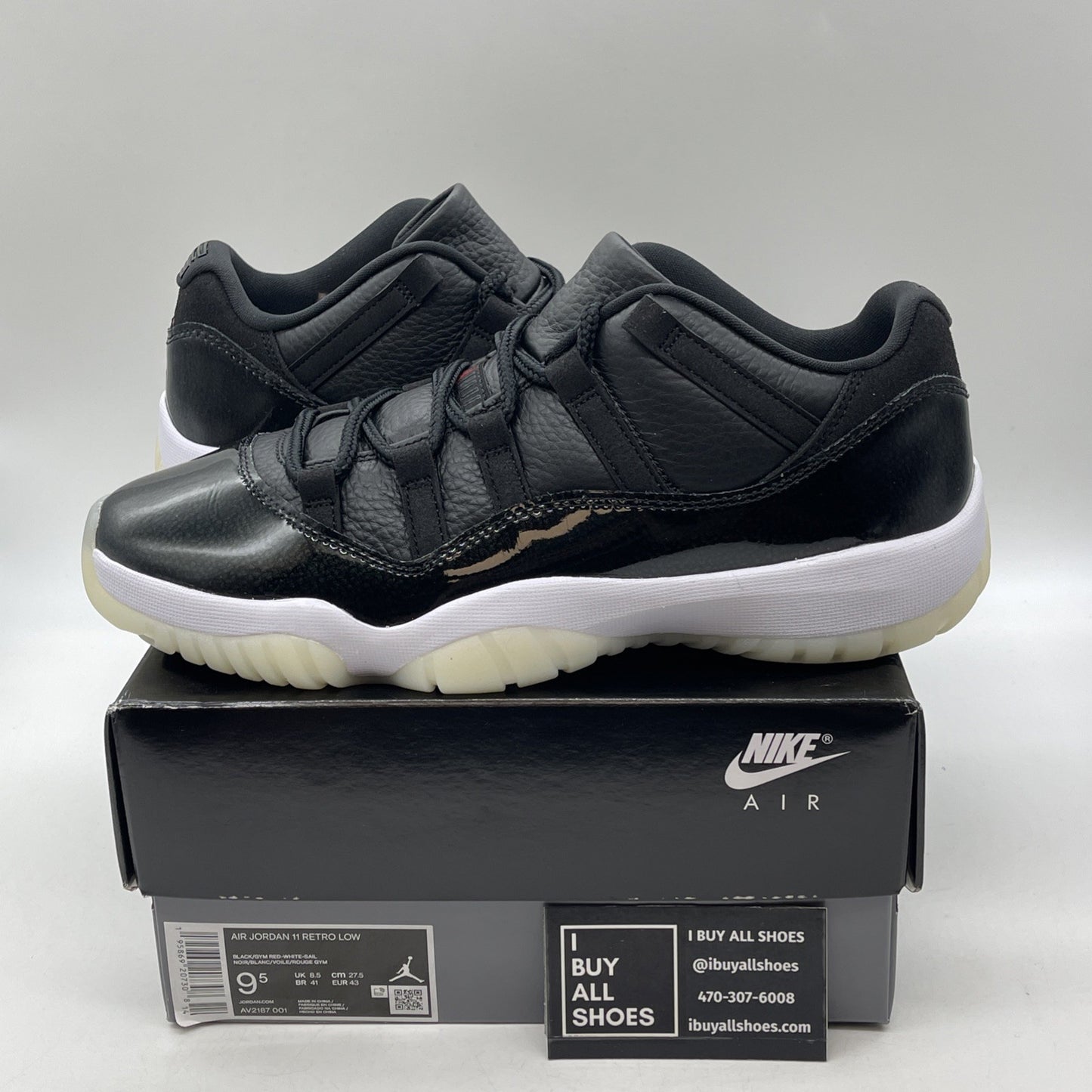 Size 9.5 - Air Jordan 11 Retro Low 72-10 Black Leather (AV2187-001)
