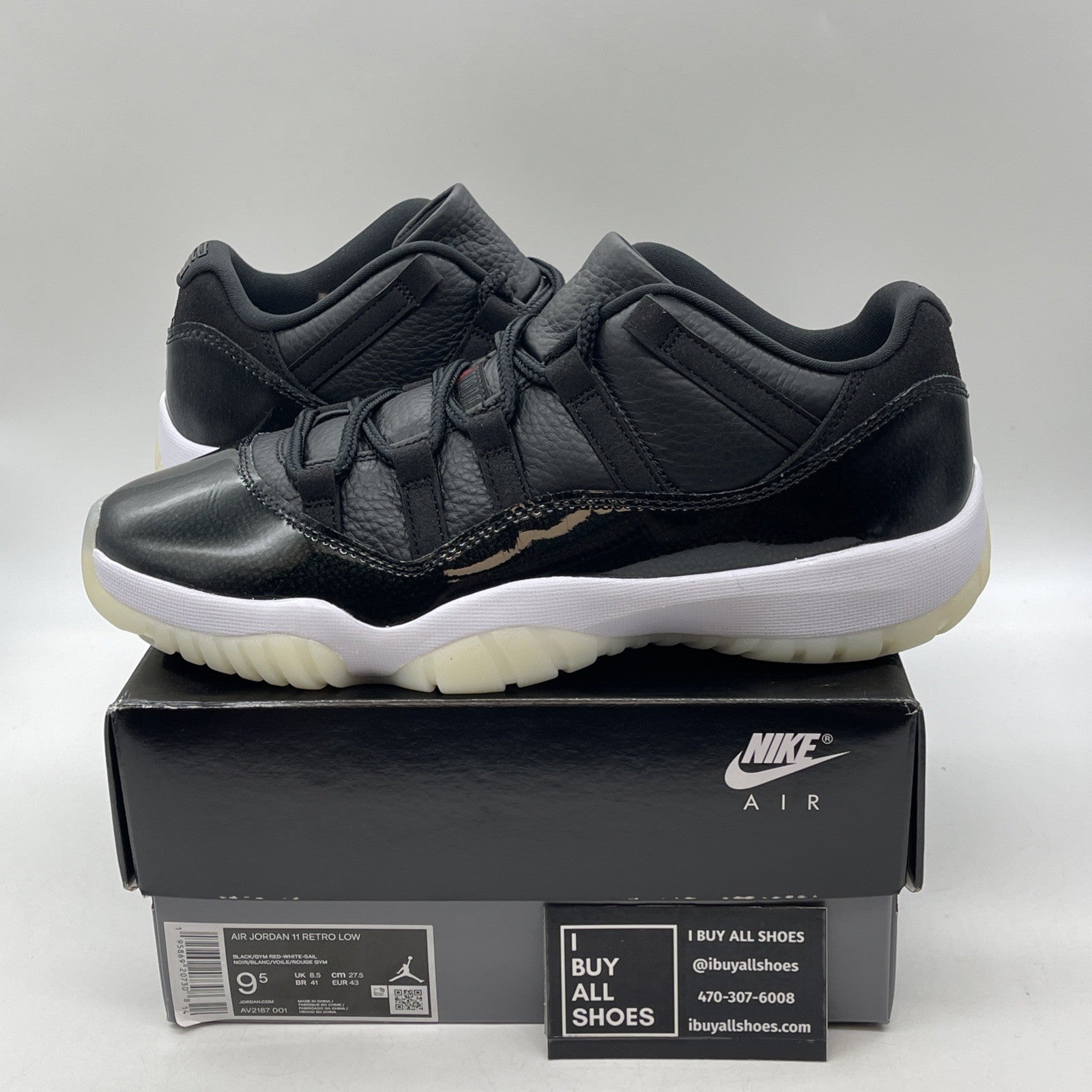 Size 9.5 - Air Jordan 11 Retro Low 72-10 Black Leather (AV2187-001)