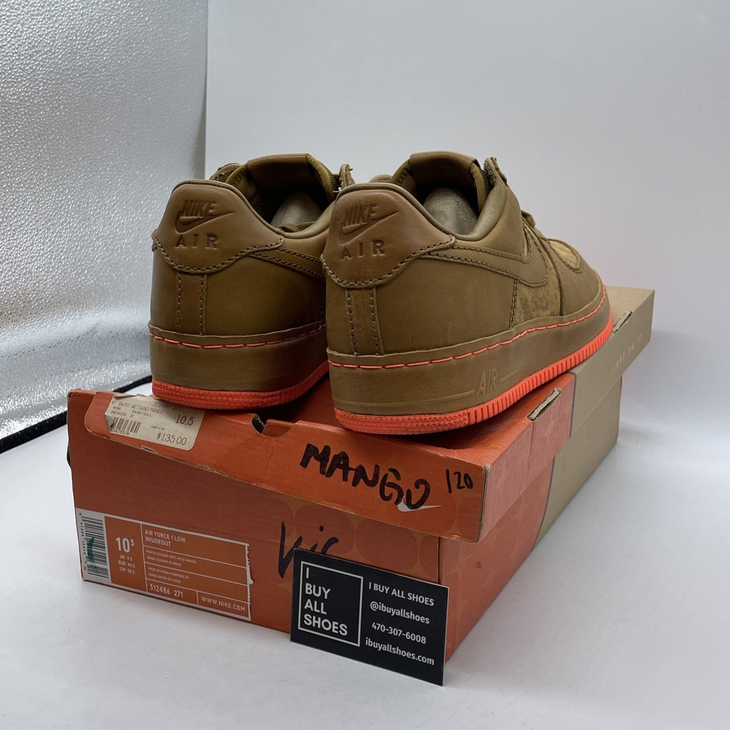 Size 10.5 - Nike Air Force 1 Insideout Low Brown Suede Leather (312486-271)