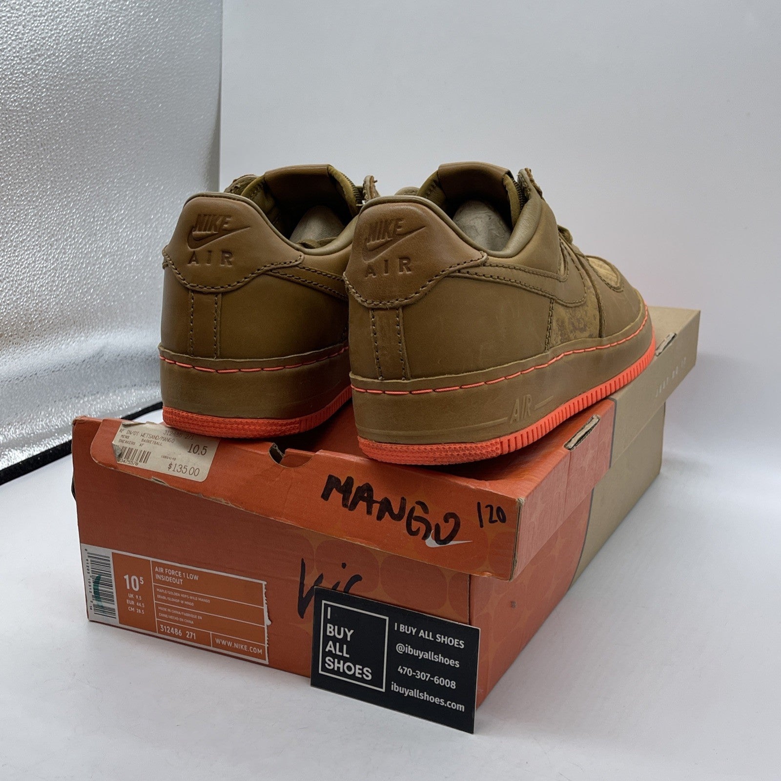 Size 10.5 - Nike Air Force 1 Insideout Low Brown Suede Leather (312486-271)