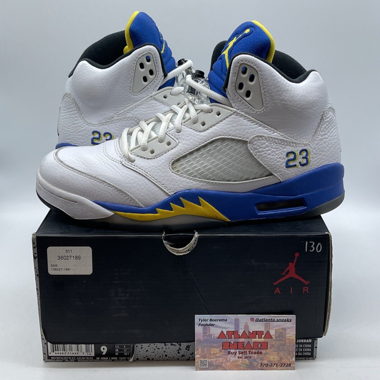 Size 9 - Air Jordan 5 Retro 2013 Laney White Yellow Blue Leather (136027-189)