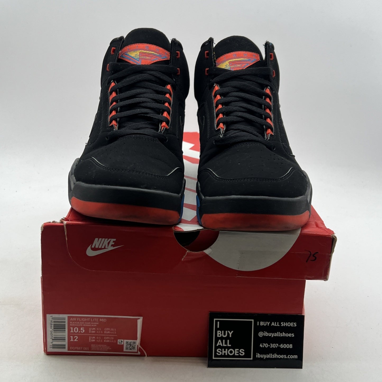 Size 10.5 - Nike Air Flight Lite Mid Black Team Orange (DQ7687-001)