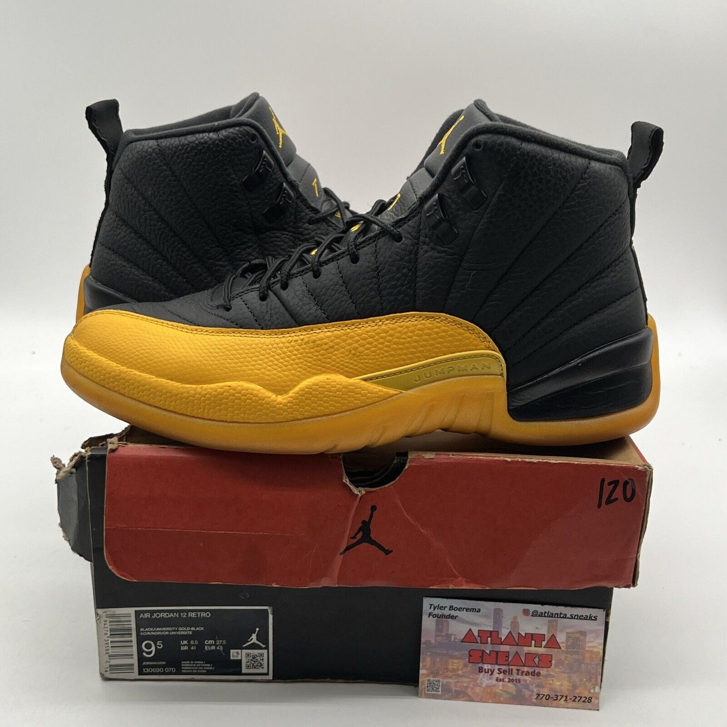 Size 9.5 - Jordan 12 Retro University Gold 2020 Black Yellow Leather 130690-070