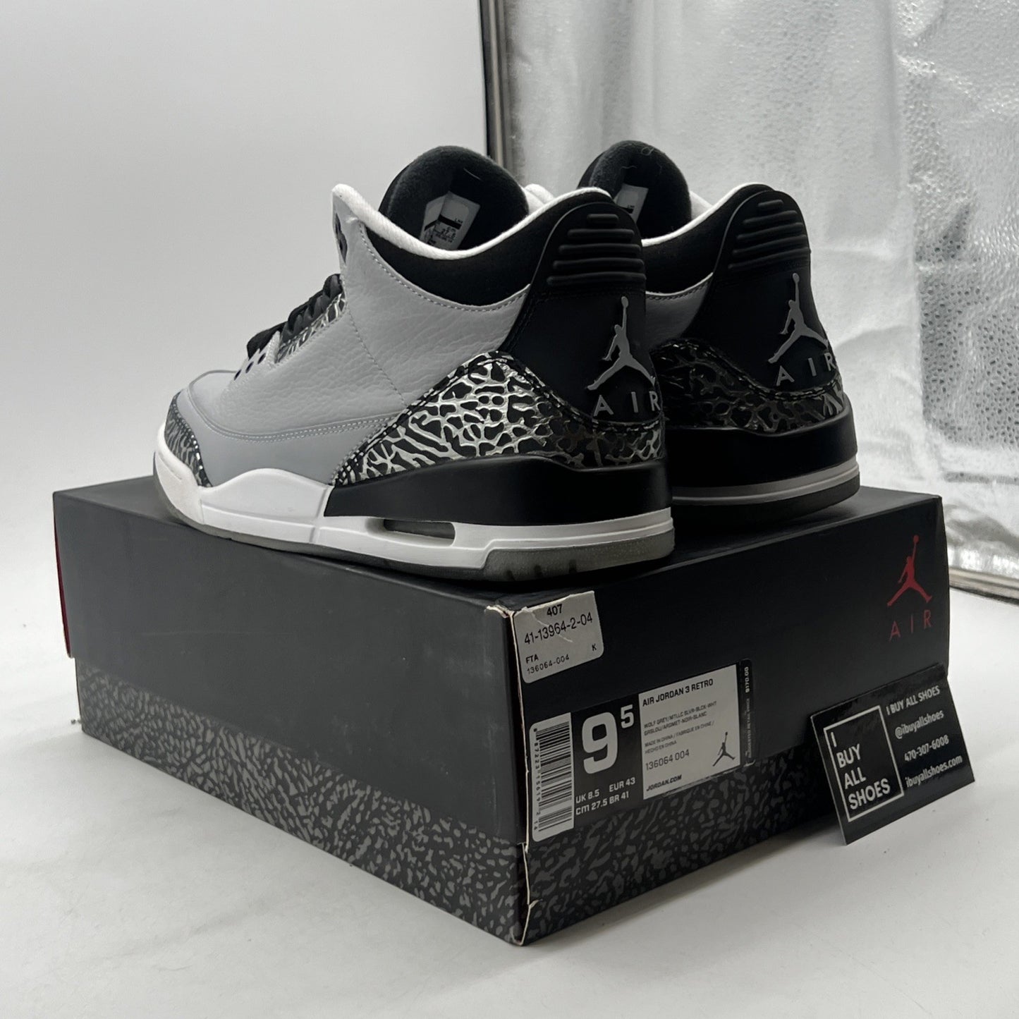 Size 9.5 - Air Jordan 3 Retro Wolf Grey (136064-004)