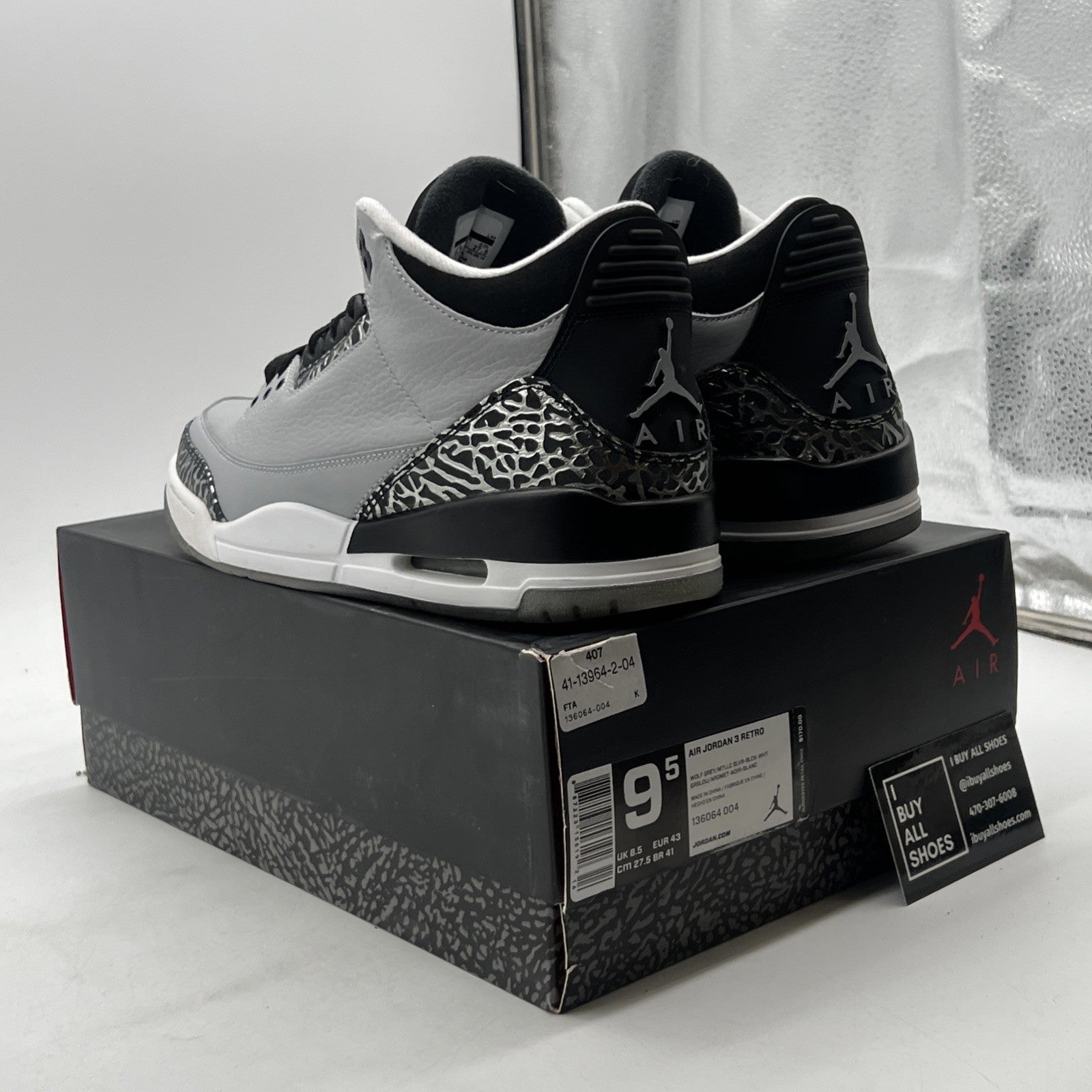 Size 9.5 - Air Jordan 3 Retro Wolf Grey (136064-004)