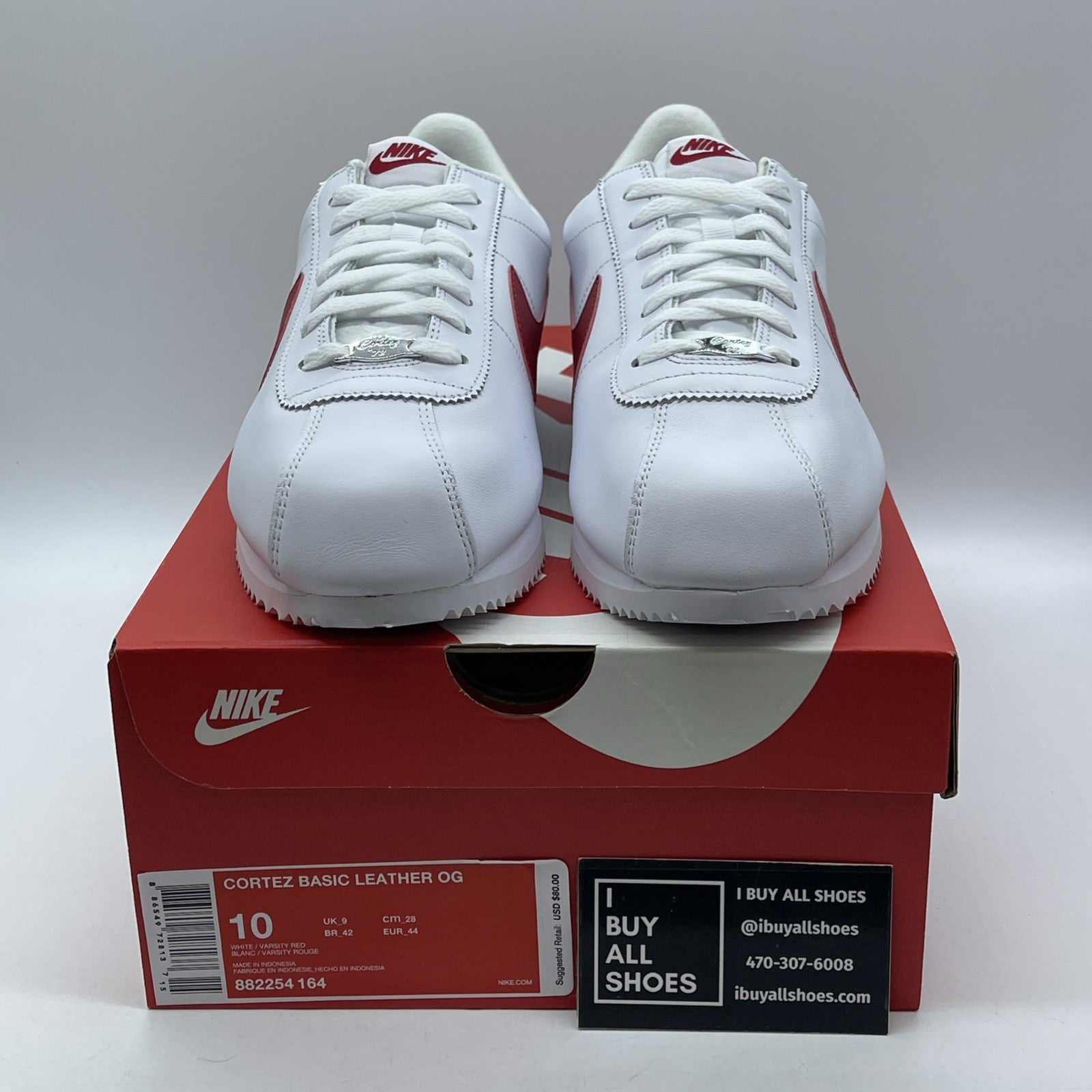 Size 10 - Nike Cortez Basic Leather OG Forrest Gump White Leather (882254-164)