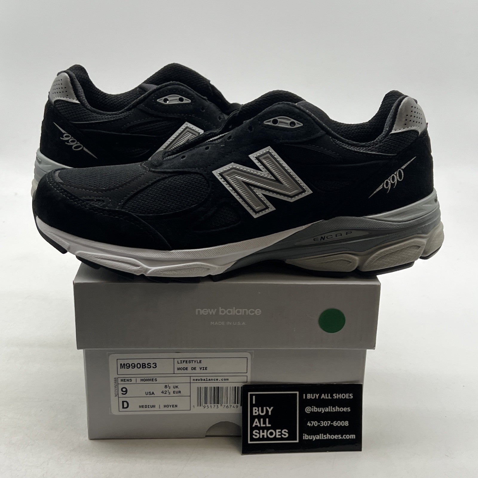 Size 9 - New Balance 990v3 Black And Silver (M990BS3)
