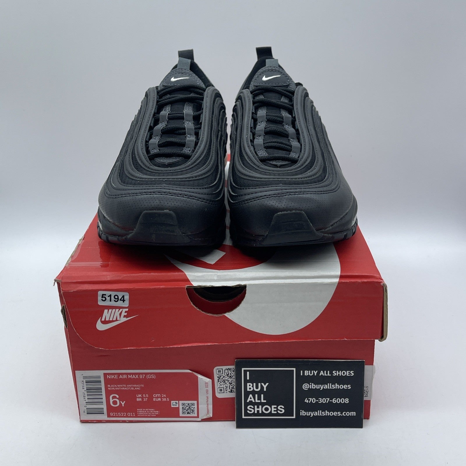 Size 6Y (GS) - Nike Air Max 97 Low Black  Suede Leather (921522-011)