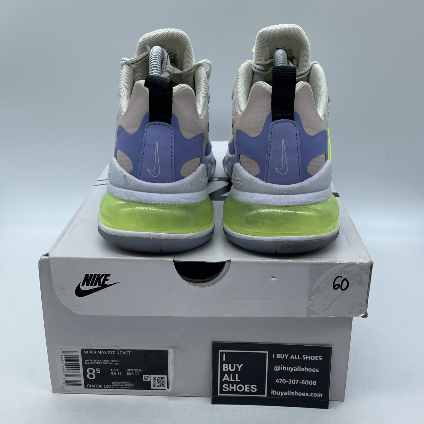 Size 8.5W - Nike Air Max 270 React White Ghost Green Suede Leather (CU4768-100)