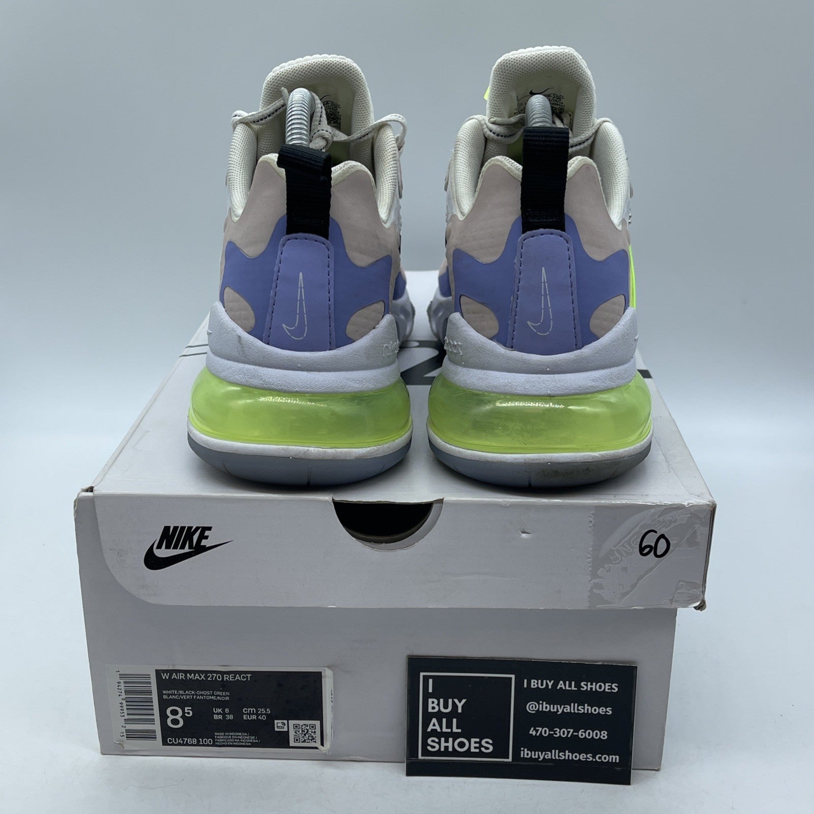 Size 8.5W - Nike Air Max 270 React White Ghost Green Suede Leather (CU4768-100)