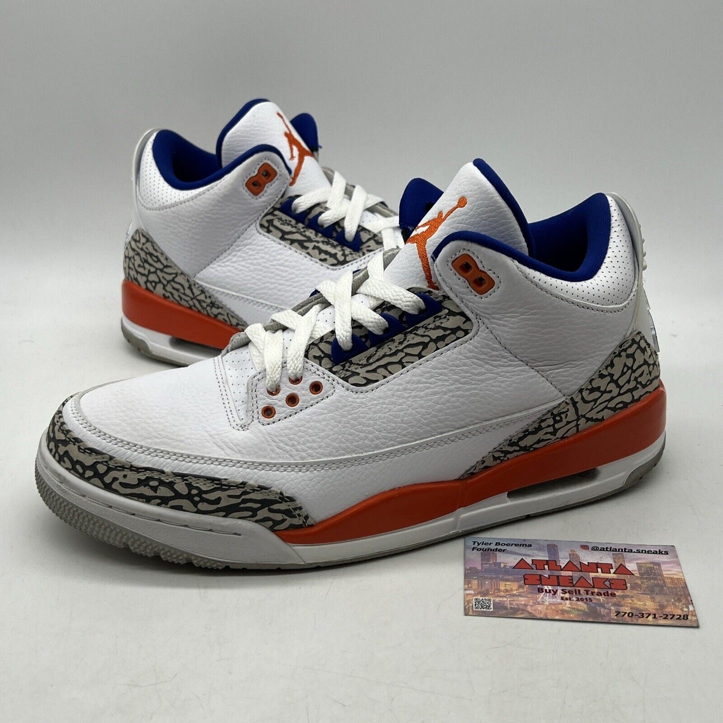 Size 9.5 - Air Jordan 3 Retro Knicks Orange Blue Leather (136064-148)