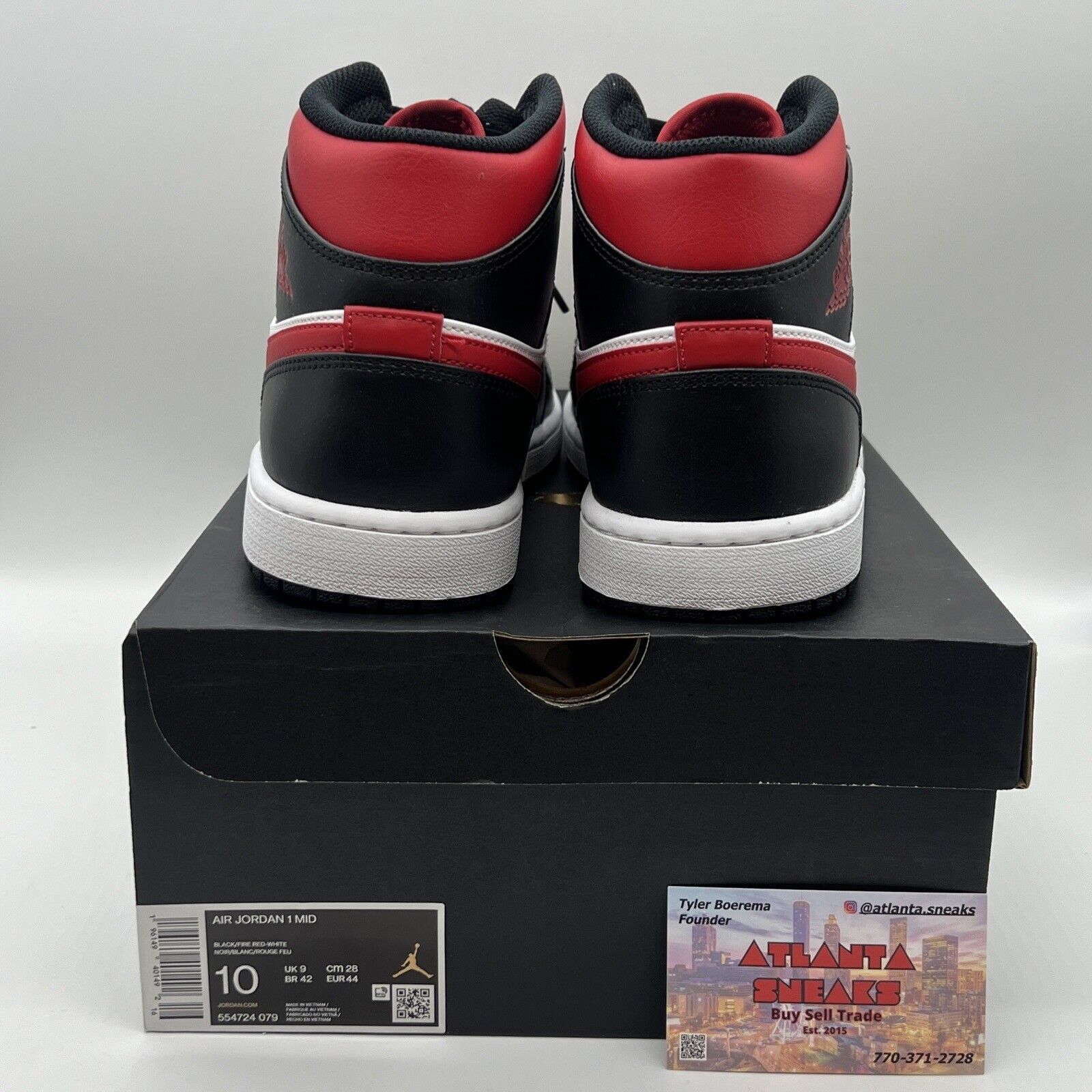 Size 10 - Jordan 1 Mid Bred Toe Red Og All Leather New White Black