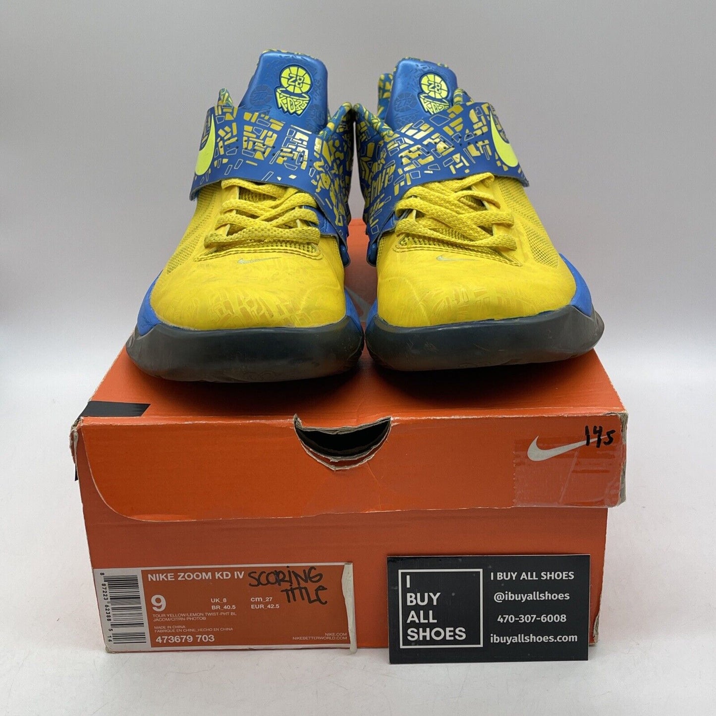 Size 9 - Nike Zoom KD 4 2012 Scoring Title Blue Yellow Leather (473679-703)