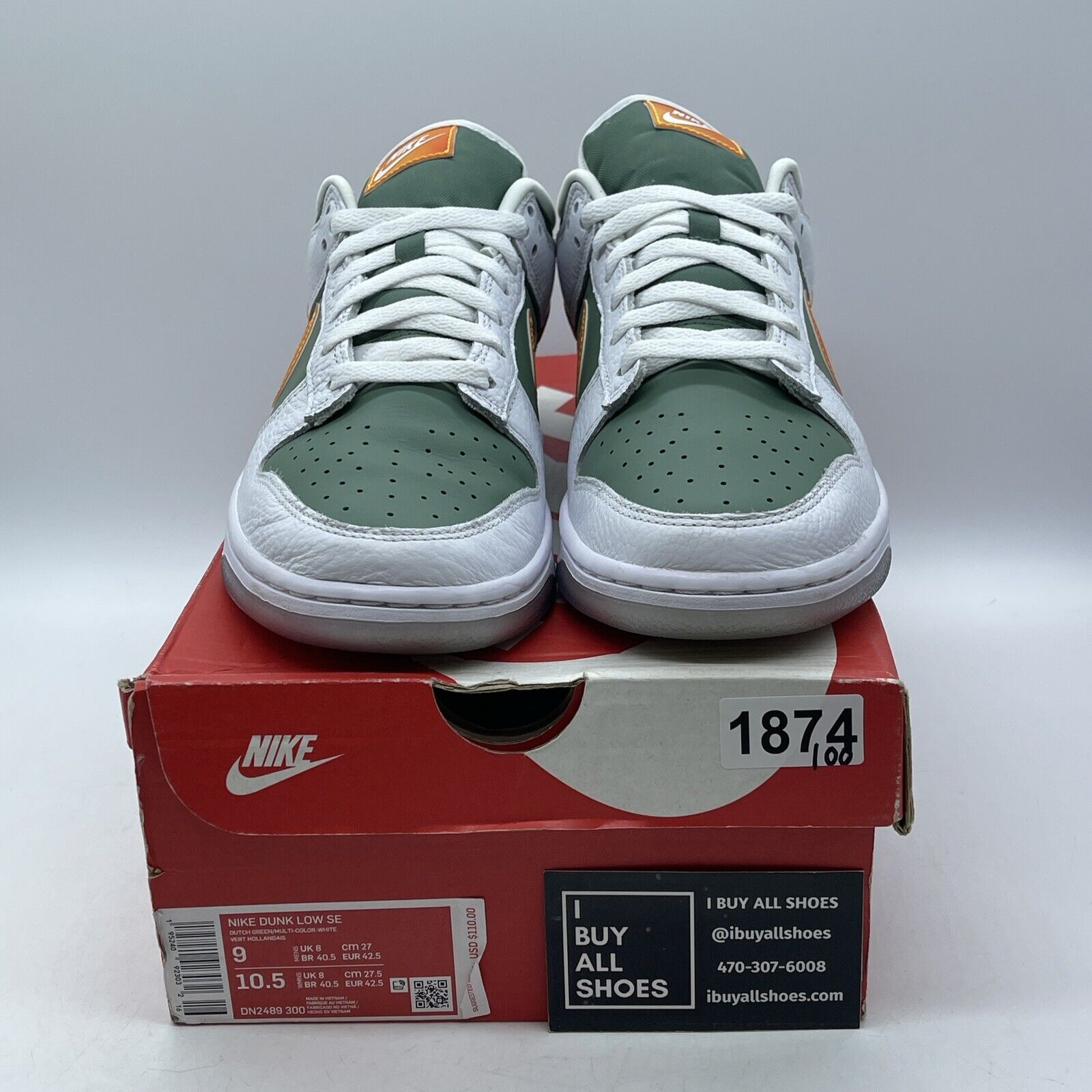 Size 9 - Nike Dunk Low NY vs. NY Green White Orange Leather Suede (DN2489-300)