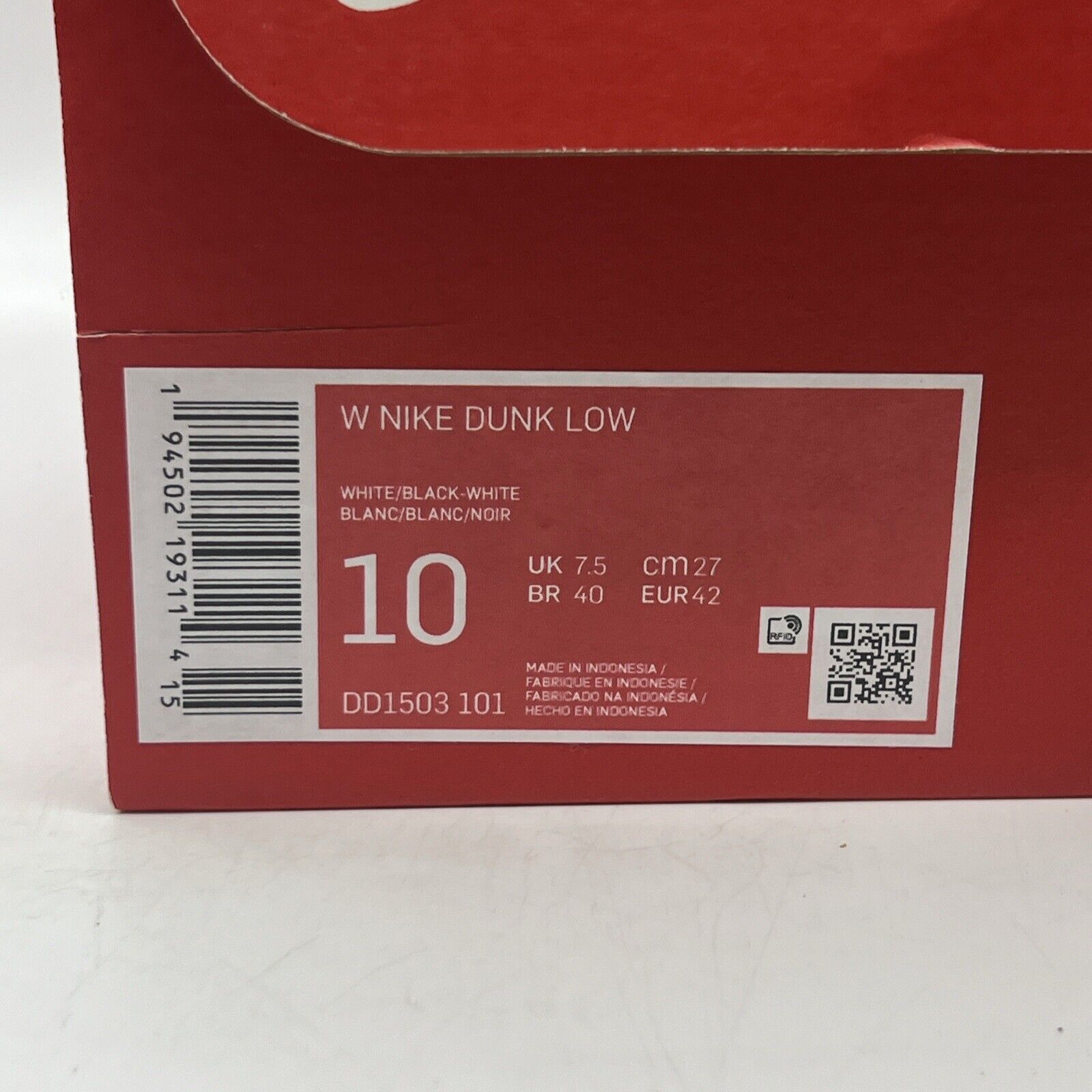 Size 10 - Nike Dunk Low Black White W Brand New Og All