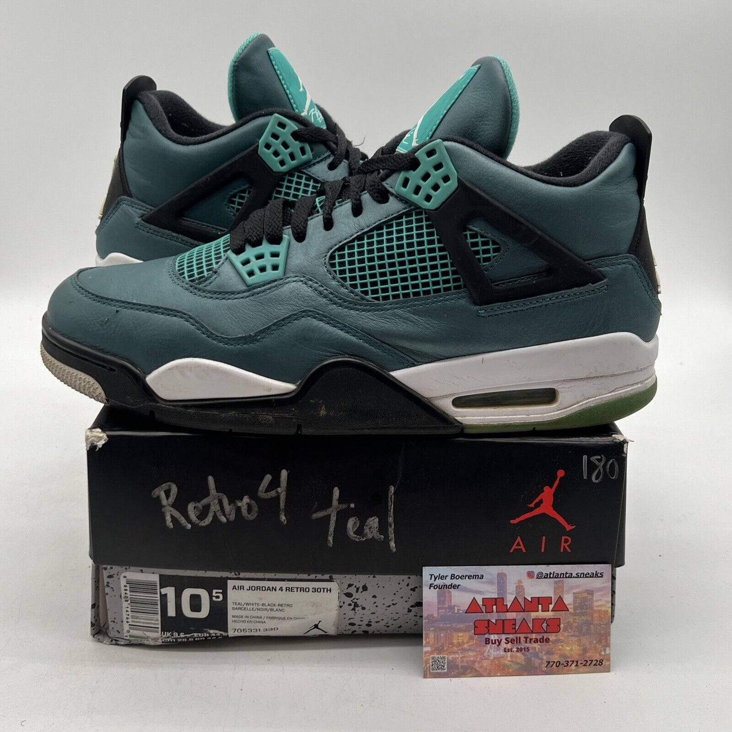 Size 10.5 - Air Jordan 4 Retro Teal Black White Leather (705331-330)