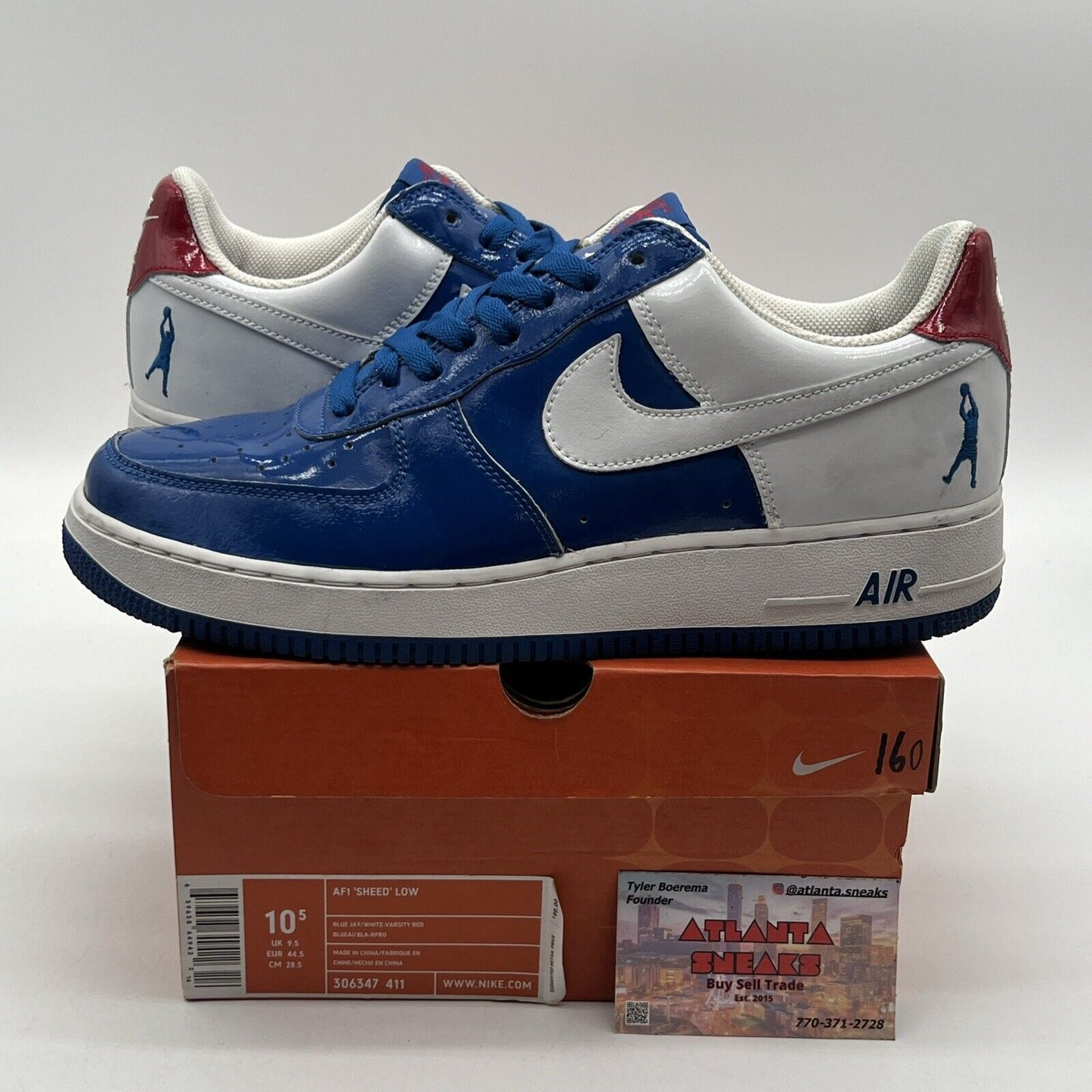 Size 10.5 - Nike Air Force 1 Sheed Low Blue Jay White Red (306347-411)