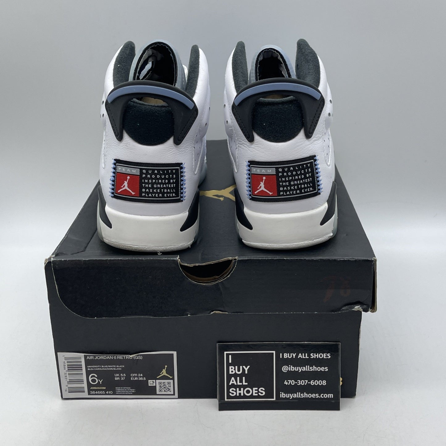 Size 6Y - Air Jordan 6 Retro Mid UNC Home Blue White Suede Leather (384665-410)