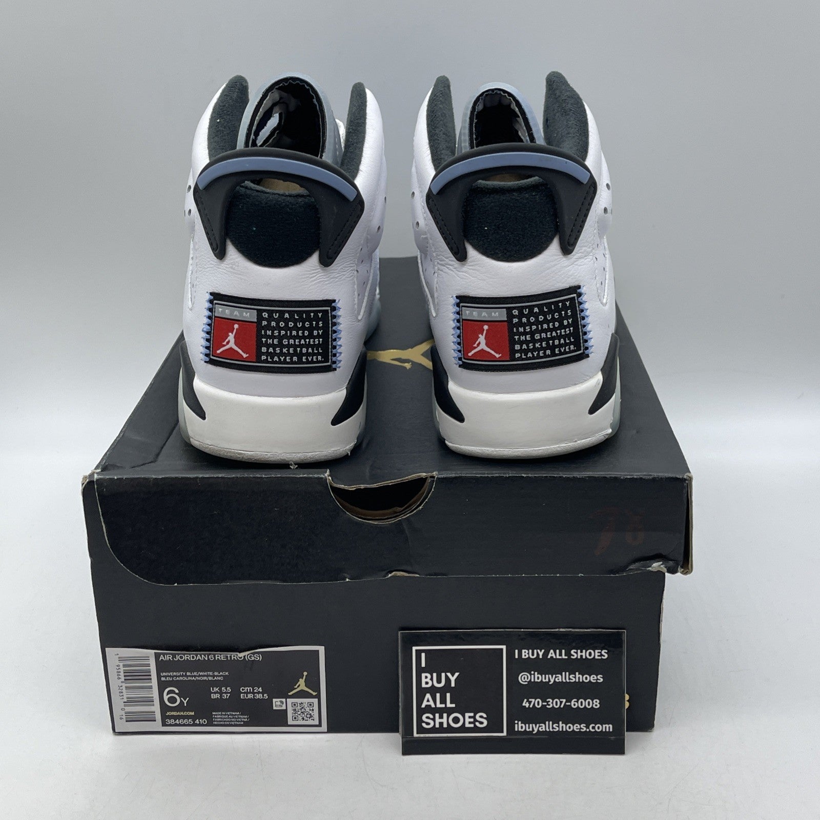 Size 6Y - Air Jordan 6 Retro Mid UNC Home Blue White Suede Leather (384665-410)
