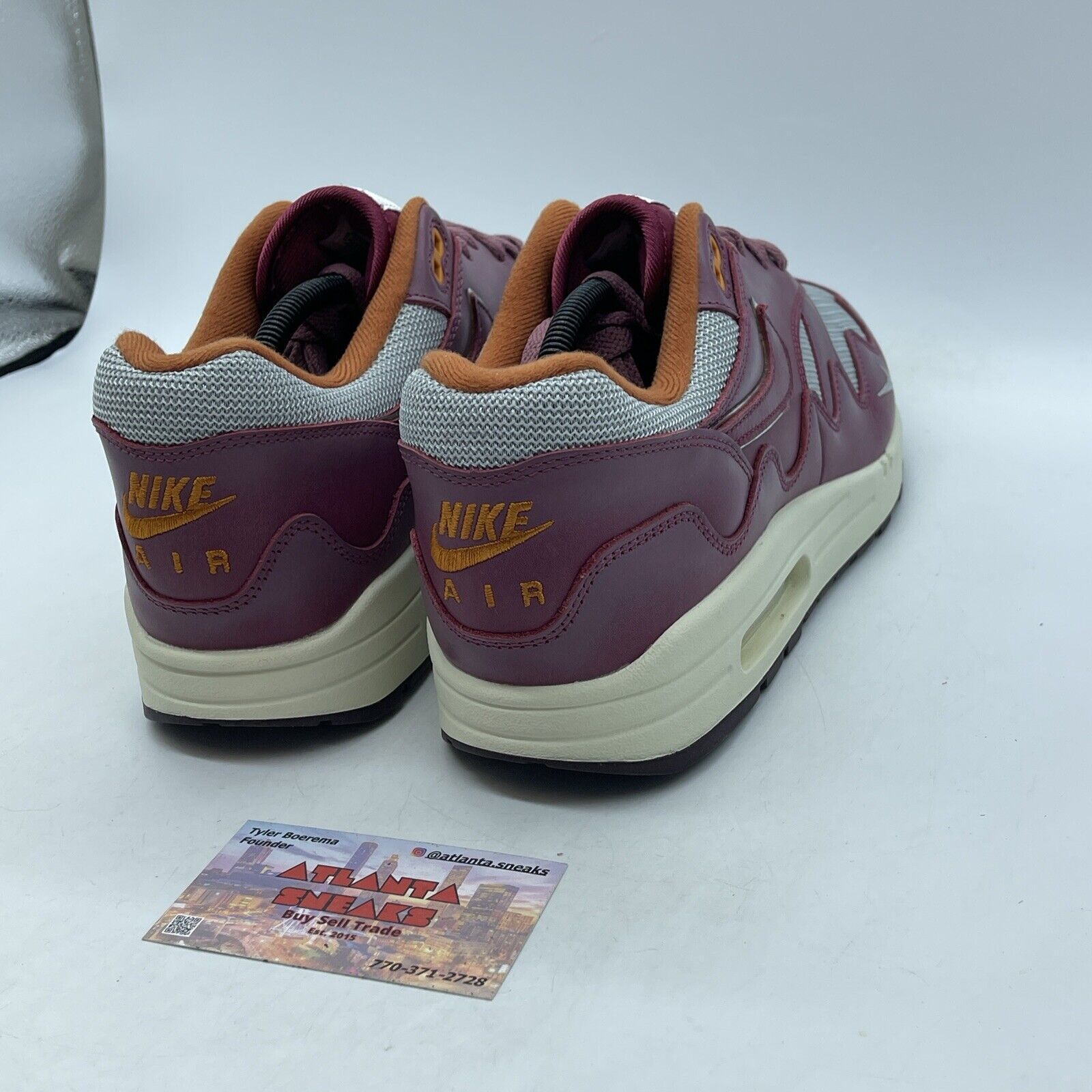 Size 11.5 - Nike Patta x Air Max 1 Rush Maroon Burgundy Grey Orange (DO9549-001)