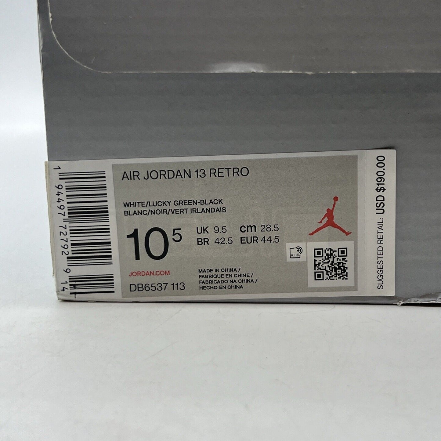 Size 10.5 - Jordan 13 Retro Lucky Green 2020 - White Green Suede  (DB6537-113)