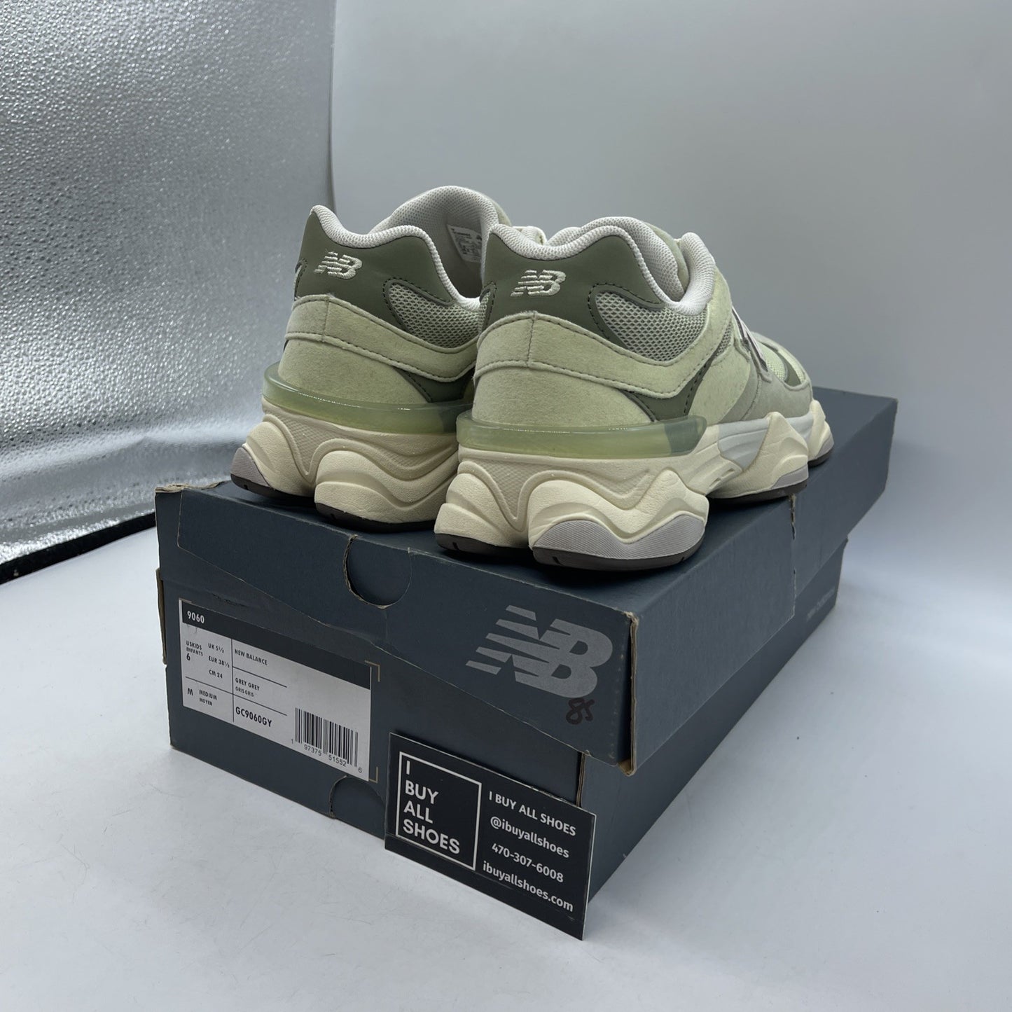 Size 6Y - New Balance 9060 Wide NB Olivine Green Suede (GC9060GY)