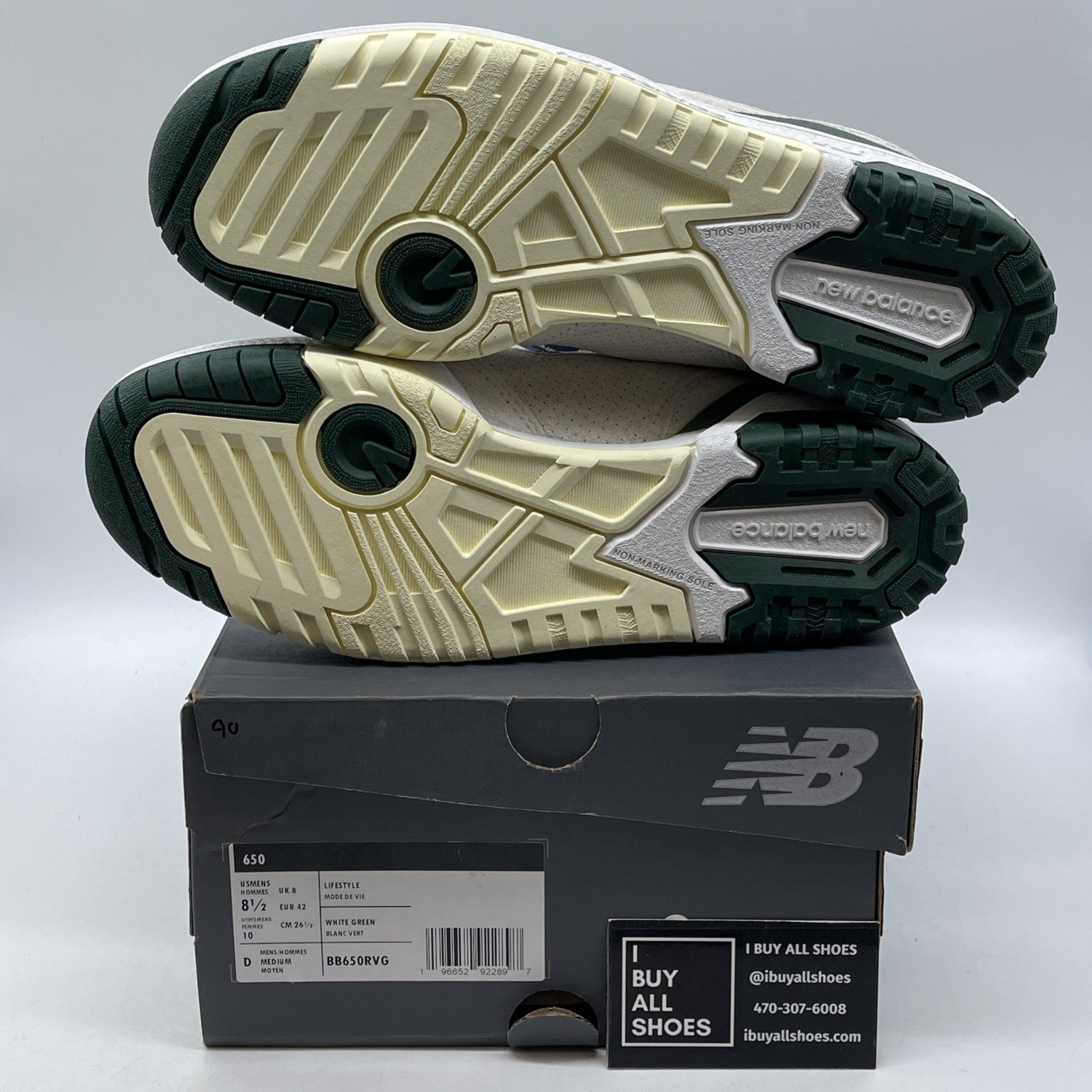 Size 8.5 - New Balance 650R Sea Salt Nightwatch Green White (BB650RVG)