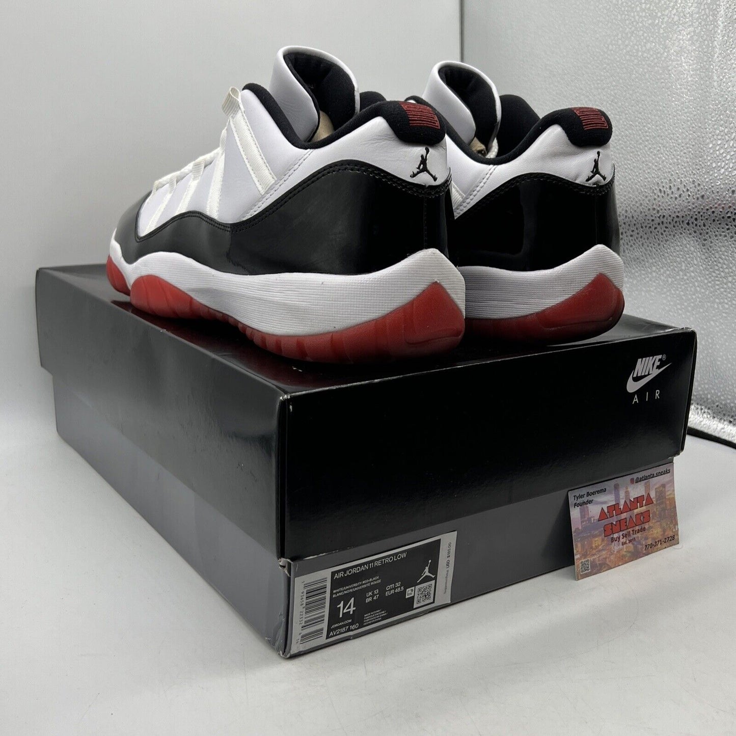 Size 14 - Jordan 11 Retro Low Concord-Bred Black White Red Leather (AV2187-160)