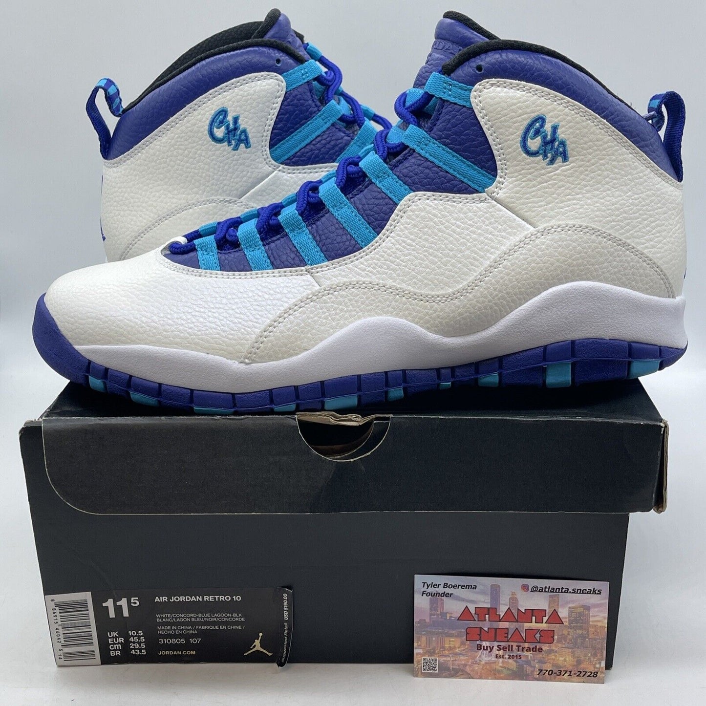 Size 11.5 - Air Jordan 10 Retro Charlotte Hornets White Blue (310805-107)