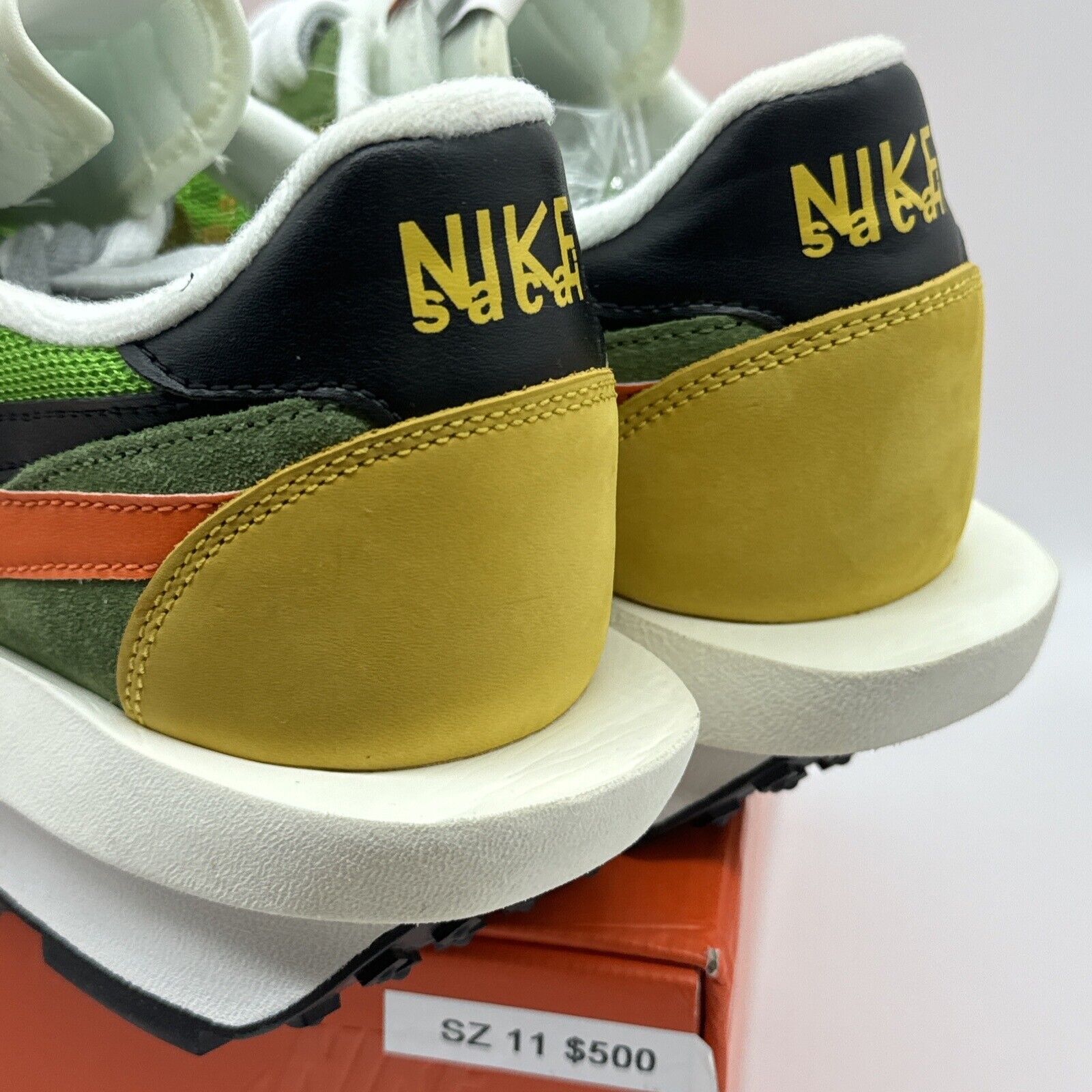 Size 11 - Nike LDWaffle x Sacai Green Gusto 2019 Orange Yellow Suede Ds Bright