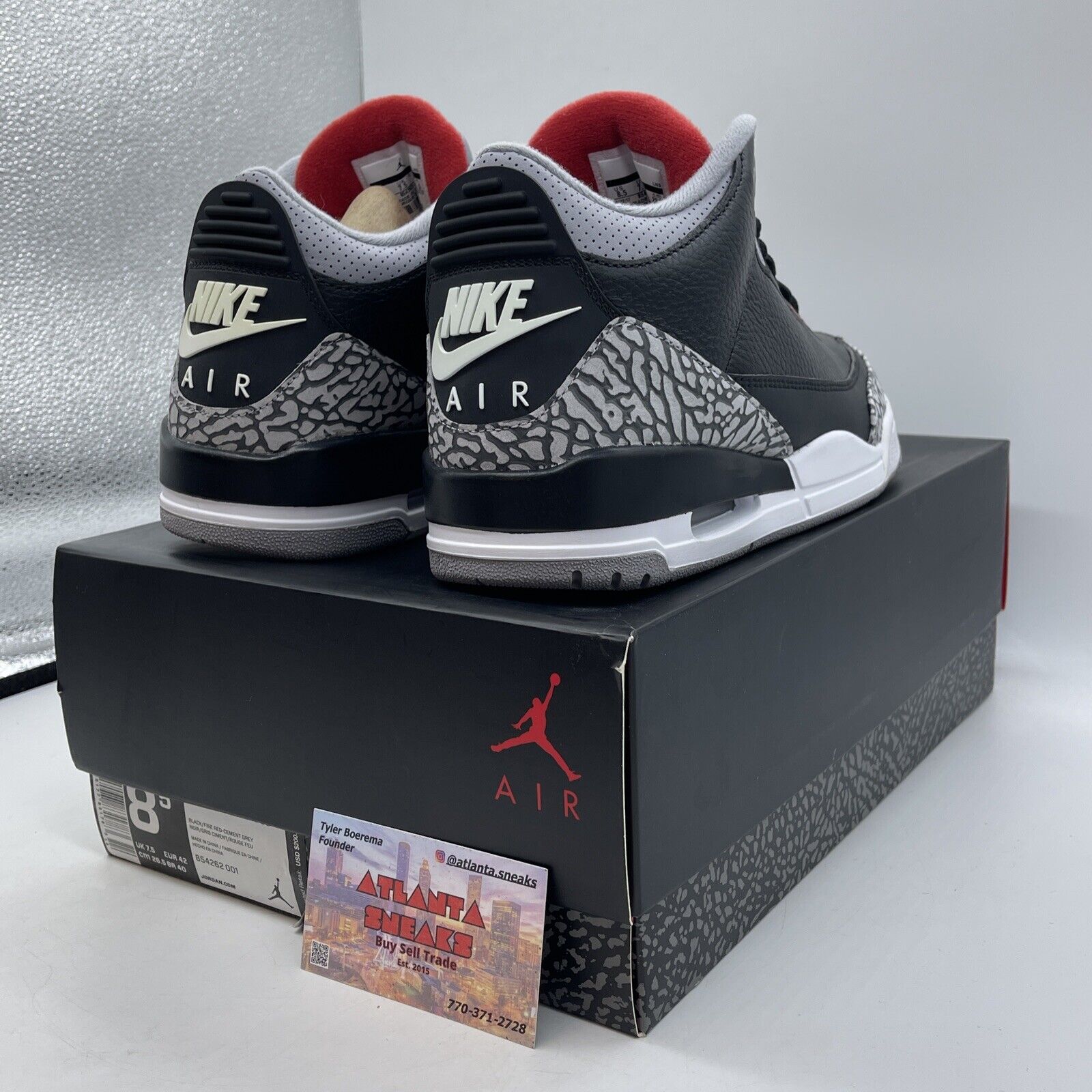 Size 8 - Jordan 3 Retro OG Mid Black Cement Grey White Red Suede (854262-001)