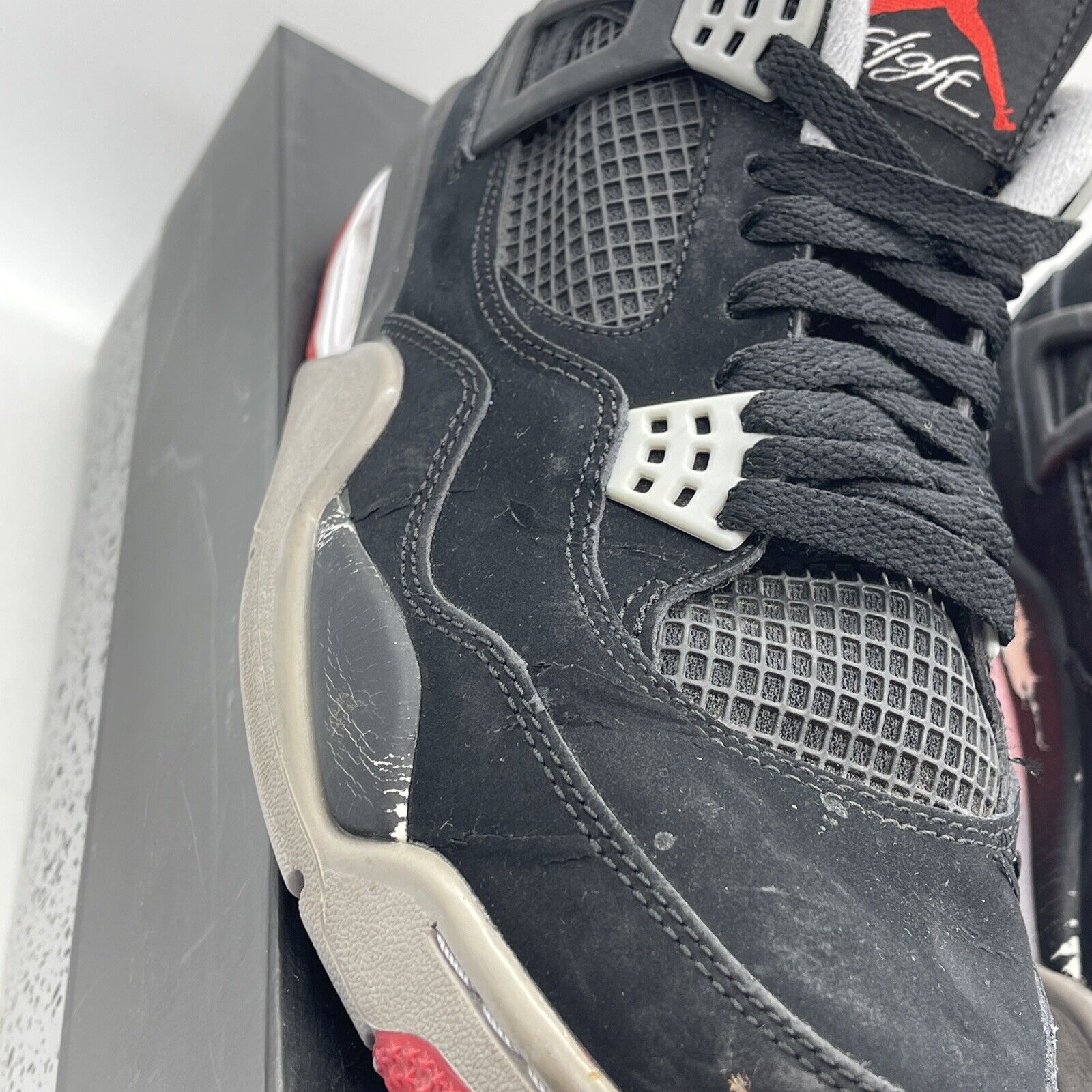 Size 10 - Jordan 4 Retro bred release 2012 Black Grey Suede Leather (308497-089)