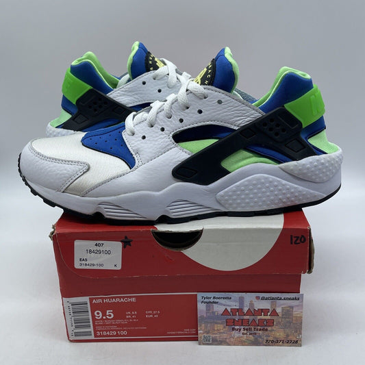 Size 9.5 - Nike Air Huarache Scream Green Blue White Suede Leather (318429-100)