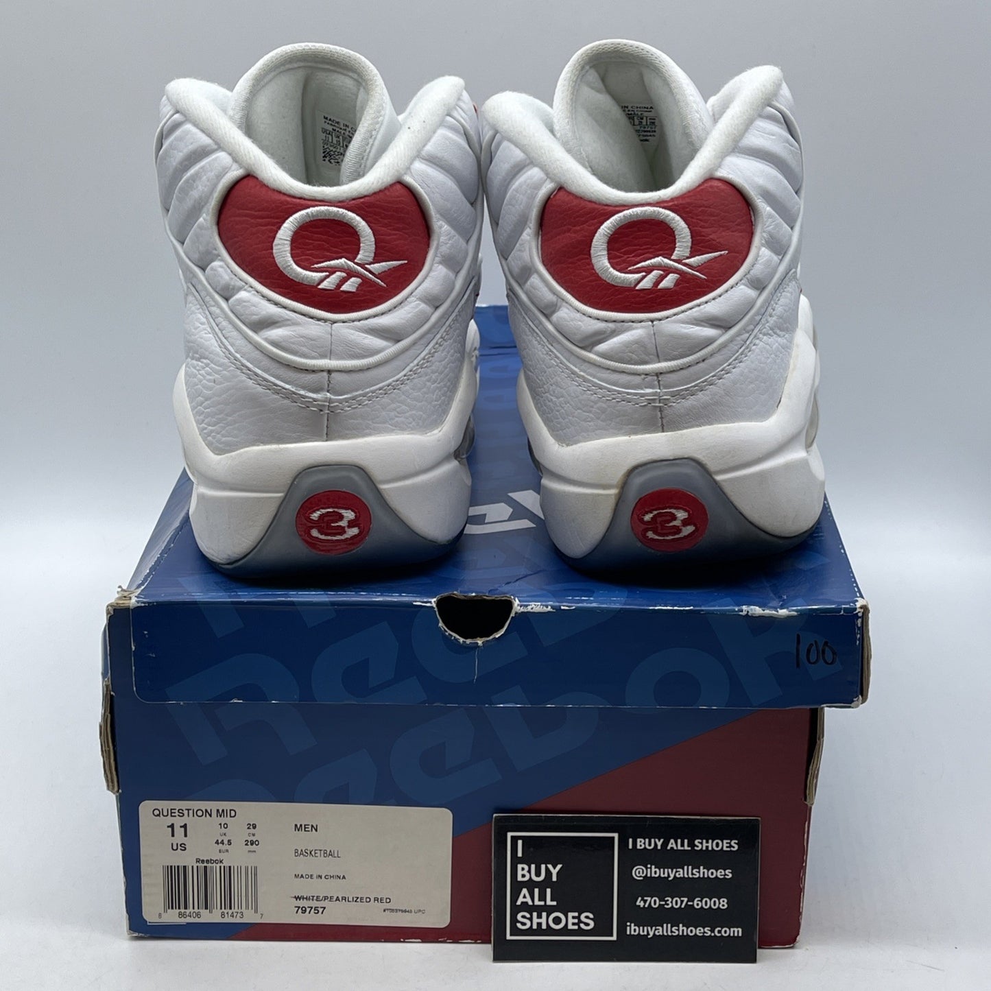 Size 11 - Reebok Question Mid Pearlized Pearl Red Toe Iverson 2012 Retro (79757)