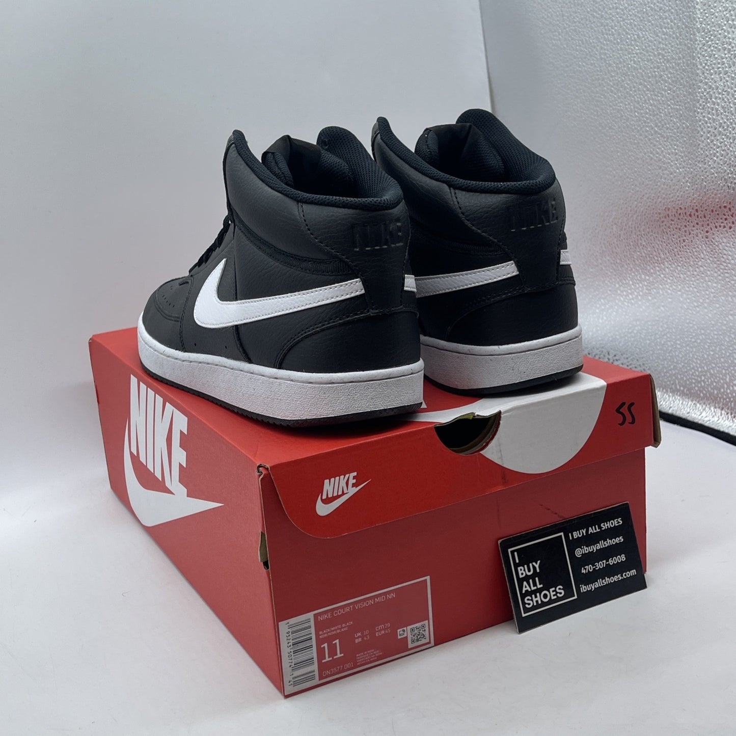 Size 11 - Nike Court Vision Next Nature Mid Black White Leather (DN3577-001)