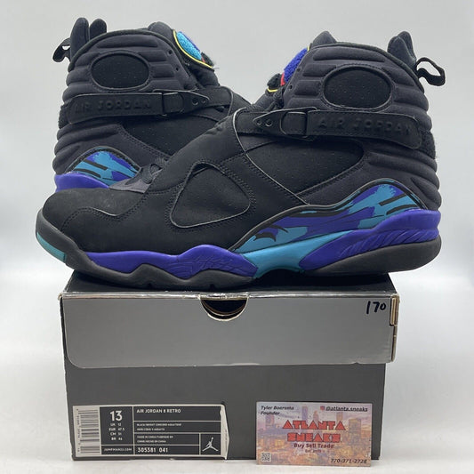 Size 13 - Air Jordan 8 Retro 2007 Aqua Black Purple Suede Leather  (305381-041)