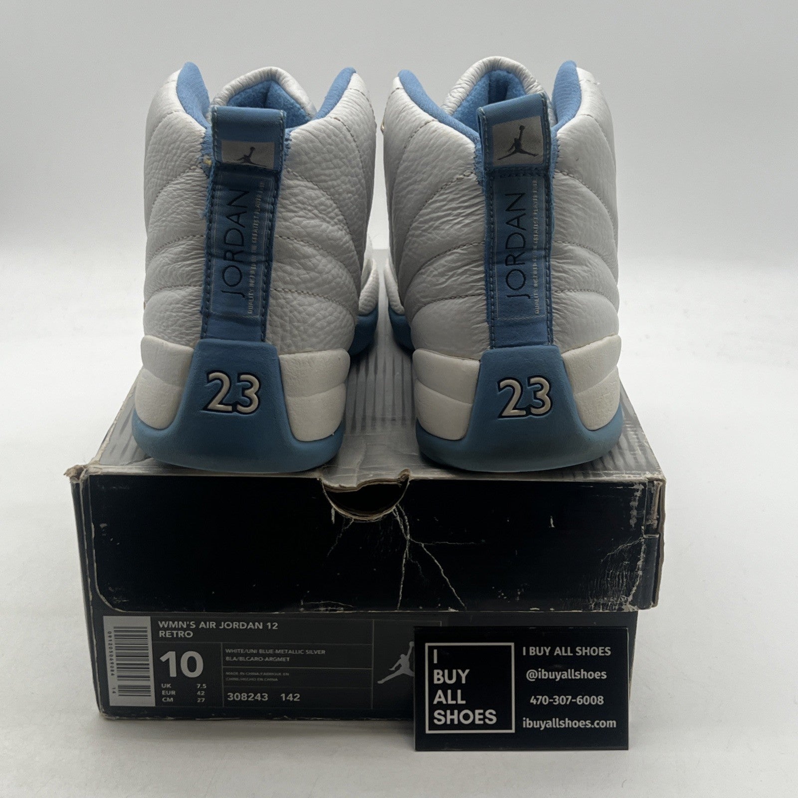 Size 10 - Air Jordan 12 Retro UNC W (308243-142)