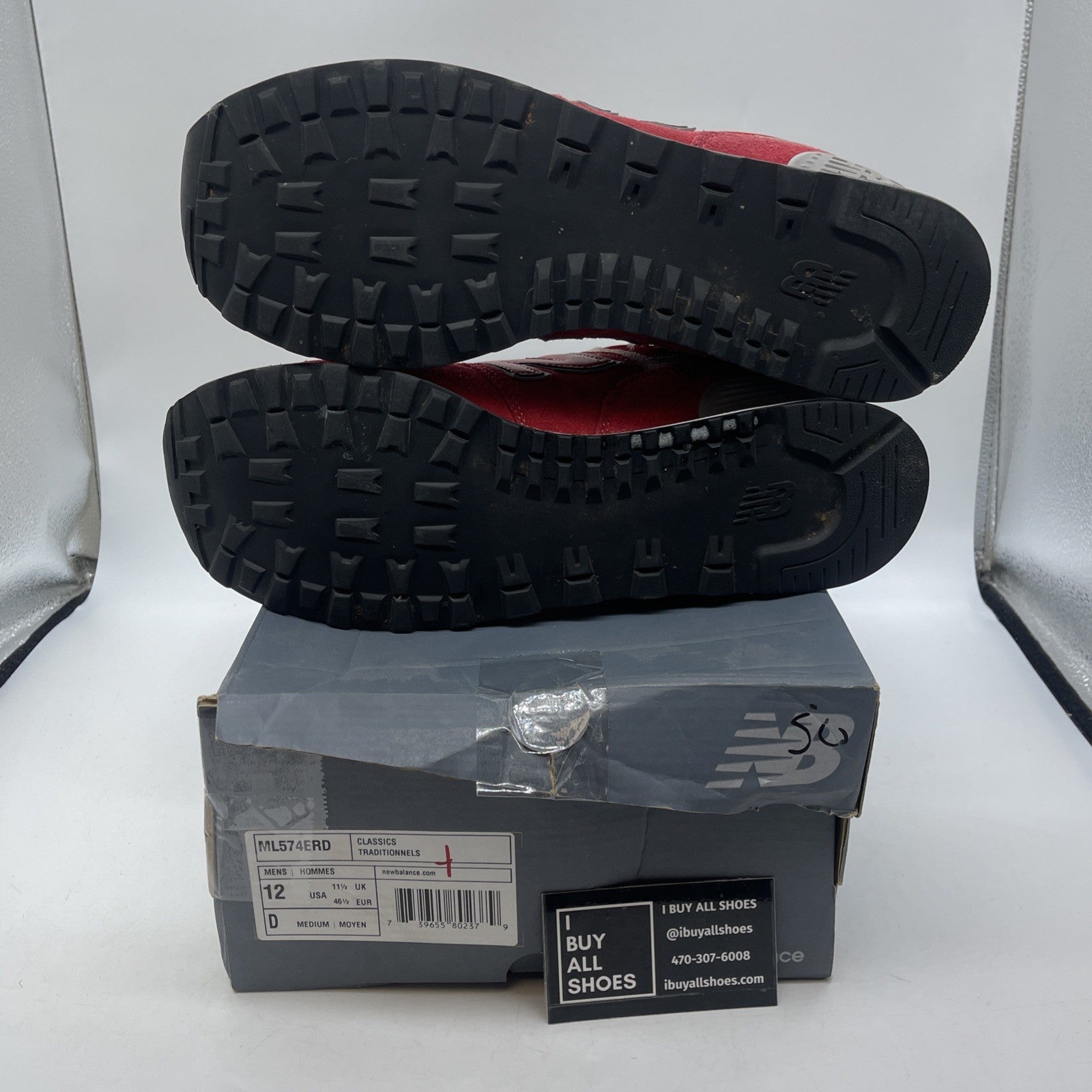 Size 12 - New Balance 574 Red Grey Suede Leather  (ML574ERD)