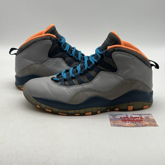 Size 9 - Air Jordan 10 Retro Bobcats Grey Blue Orange Leather (310805-026)