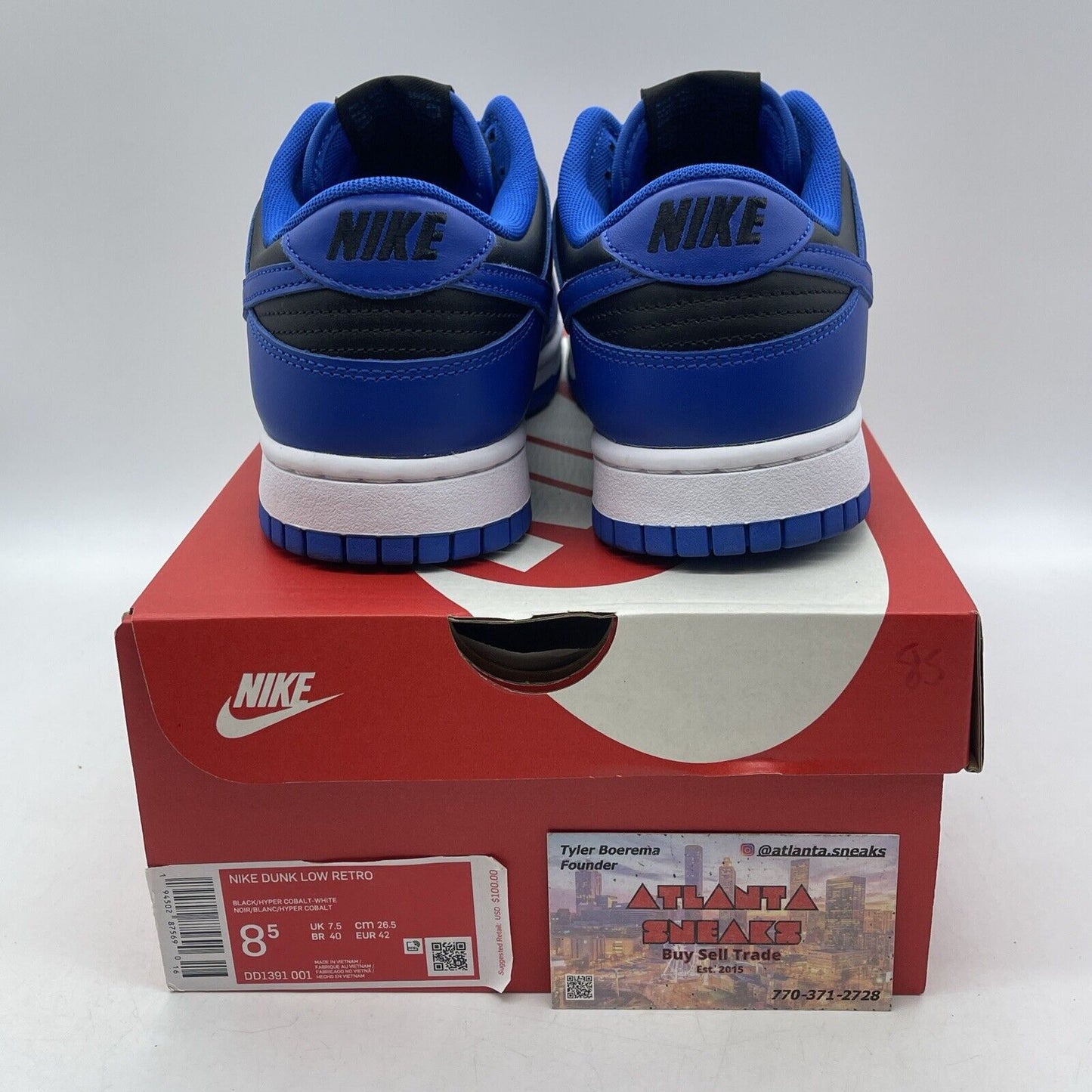 Size 8.5 - Nike Dunk Low Hyper Cobalt Black Blue White Leather (DD1391-001)